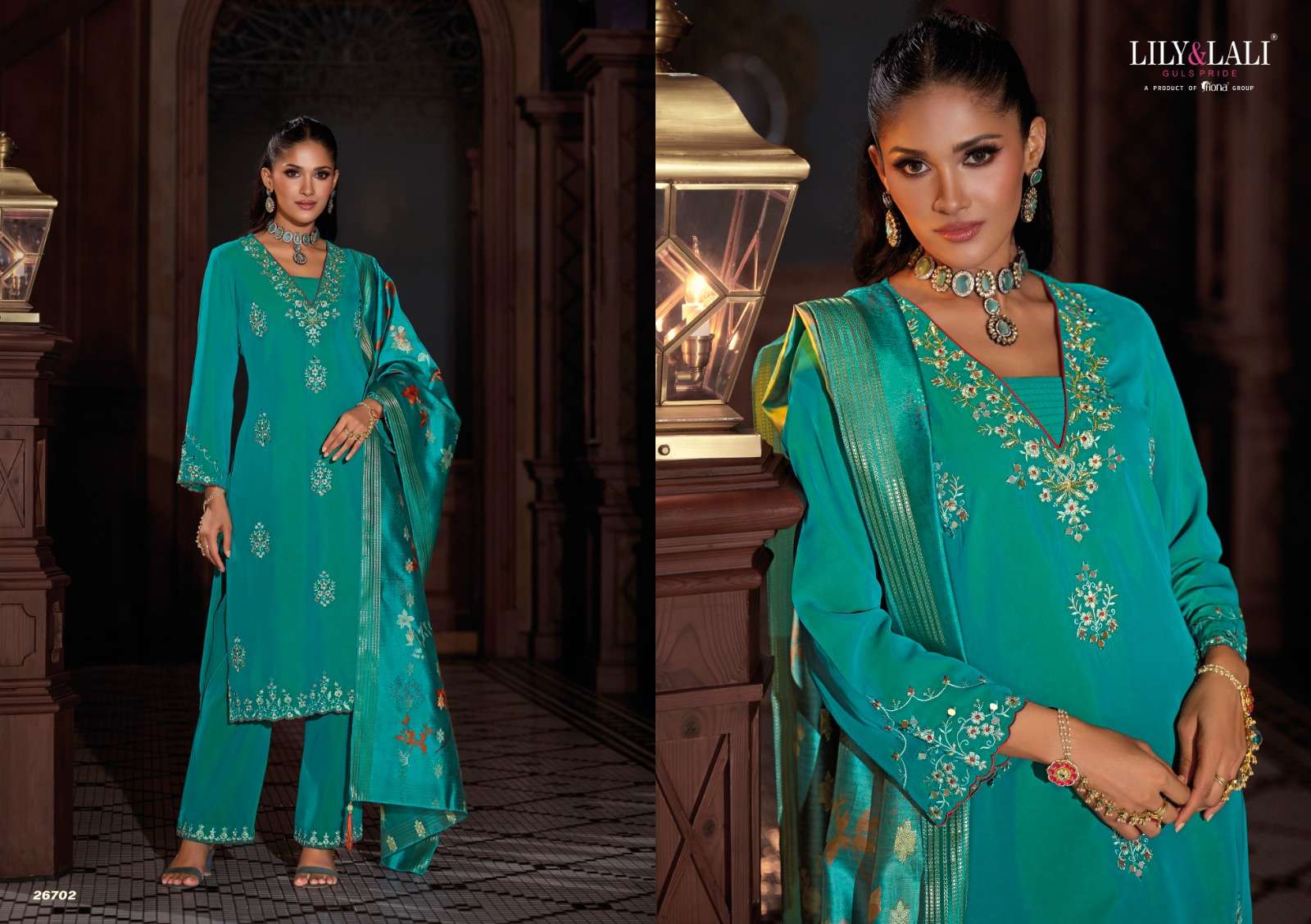 LILY AND LALI NAZAARE VISCOSE SILK BEAUTIFUL EMBROIDERY DESIGNER LADIES SUIT