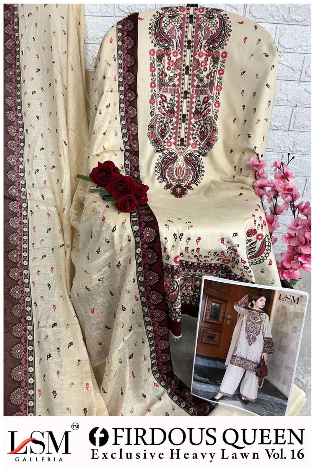 LSM GALLERIA FIRDOUS QUEEN LAWN VOL 16 LAWN COTTON DIGITAL PRINT SALWAR SUIT
