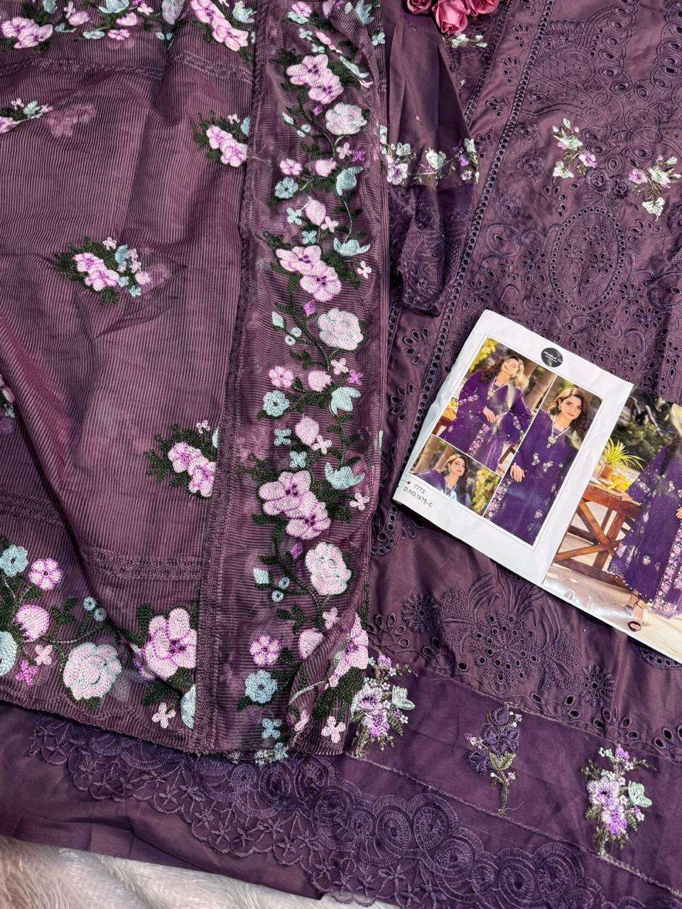 MEHBOOB TEX DESIGN NO - 1675 PURE COTTON PRINT HEAVY SELF EMBROIDERED PAKISTANI SALWAR SUIT
