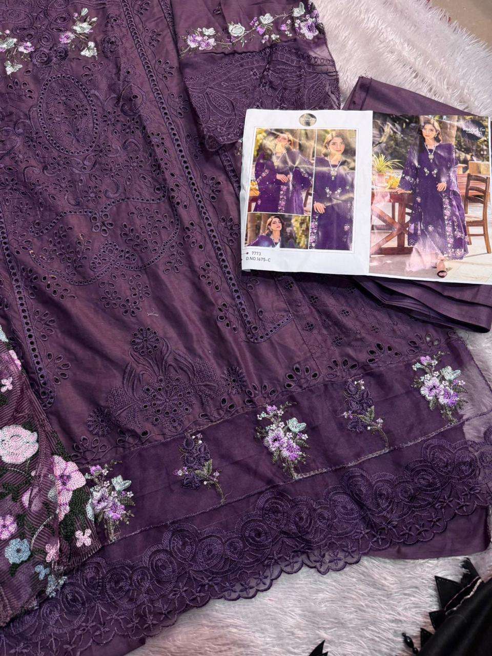MEHBOOB TEX DESIGN NO - 1675 PURE COTTON PRINT HEAVY SELF EMBROIDERED PAKISTANI SALWAR SUIT