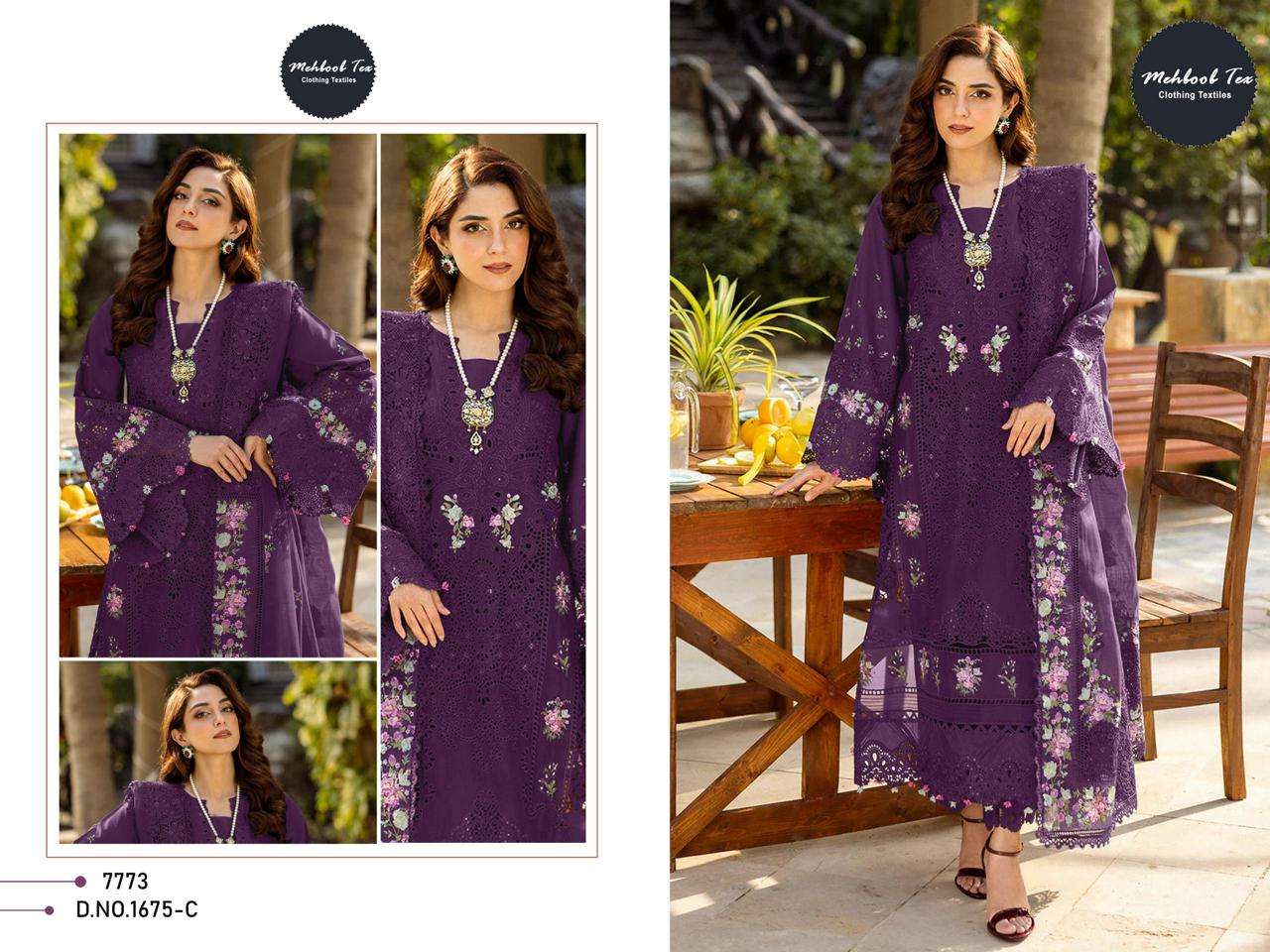 MEHBOOB TEX DESIGN NO - 1675 PURE COTTON PRINT HEAVY SELF EMBROIDERED PAKISTANI SALWAR SUIT