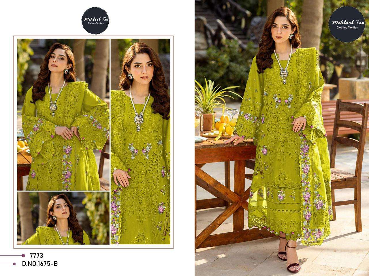 MEHBOOB TEX DESIGN NO - 1675 PURE COTTON PRINT HEAVY SELF EMBROIDERED PAKISTANI SALWAR SUIT