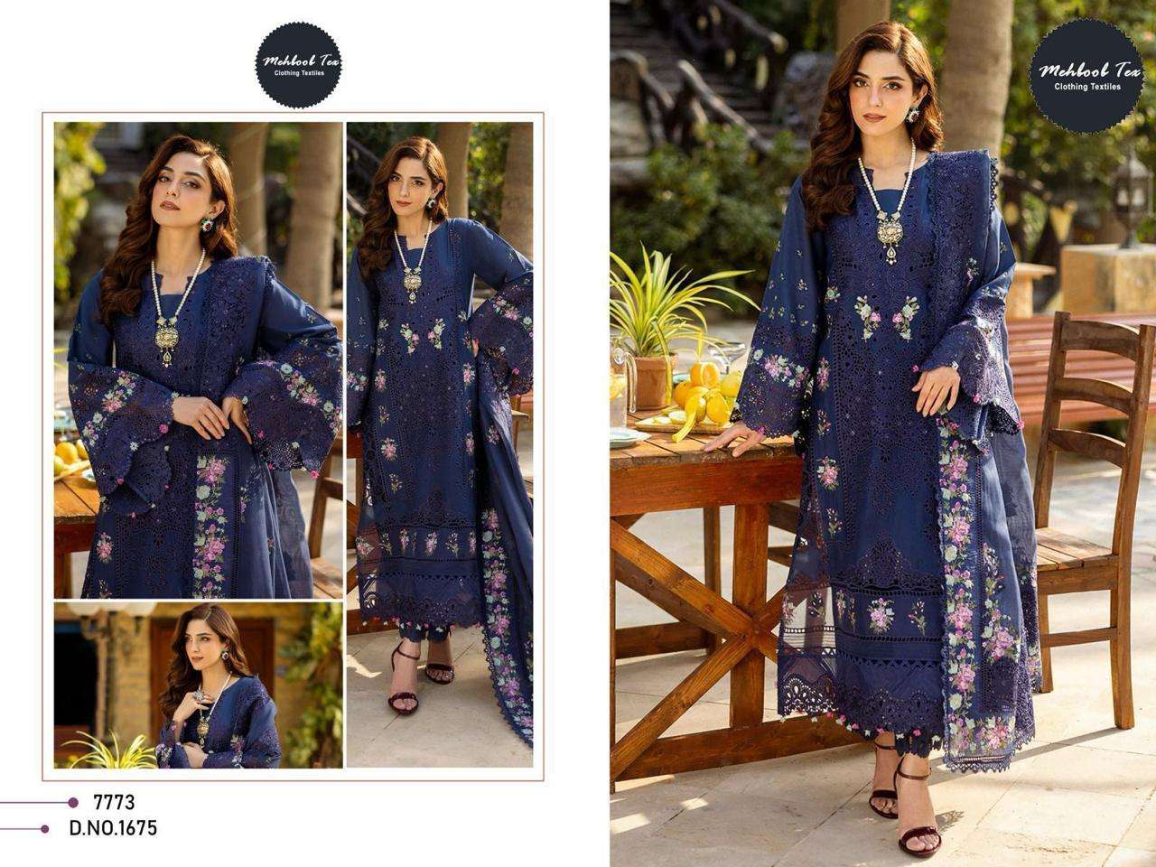MEHBOOB TEX DESIGN NO - 1675 PURE COTTON PRINT HEAVY SELF EMBROIDERED PAKISTANI SALWAR SUIT