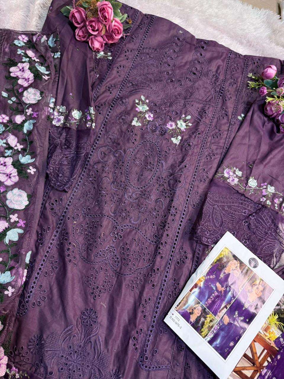 MEHBOOB TEX DESIGN NO - 1675 PURE COTTON PRINT HEAVY SELF EMBROIDERED PAKISTANI SALWAR SUIT