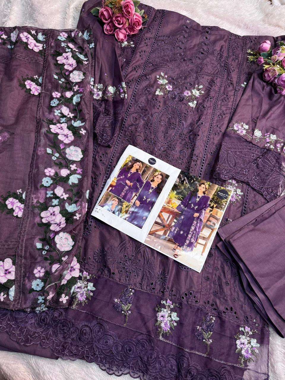 MEHBOOB TEX DESIGN NO - 1675 PURE COTTON PRINT HEAVY SELF EMBROIDERED PAKISTANI SALWAR SUIT
