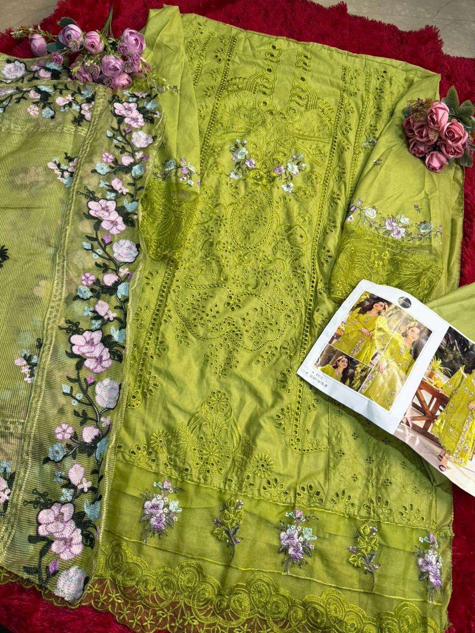 MEHBOOB TEX DESIGN NO - 1675 PURE COTTON PRINT HEAVY SELF EMBROIDERED PAKISTANI SALWAR SUIT