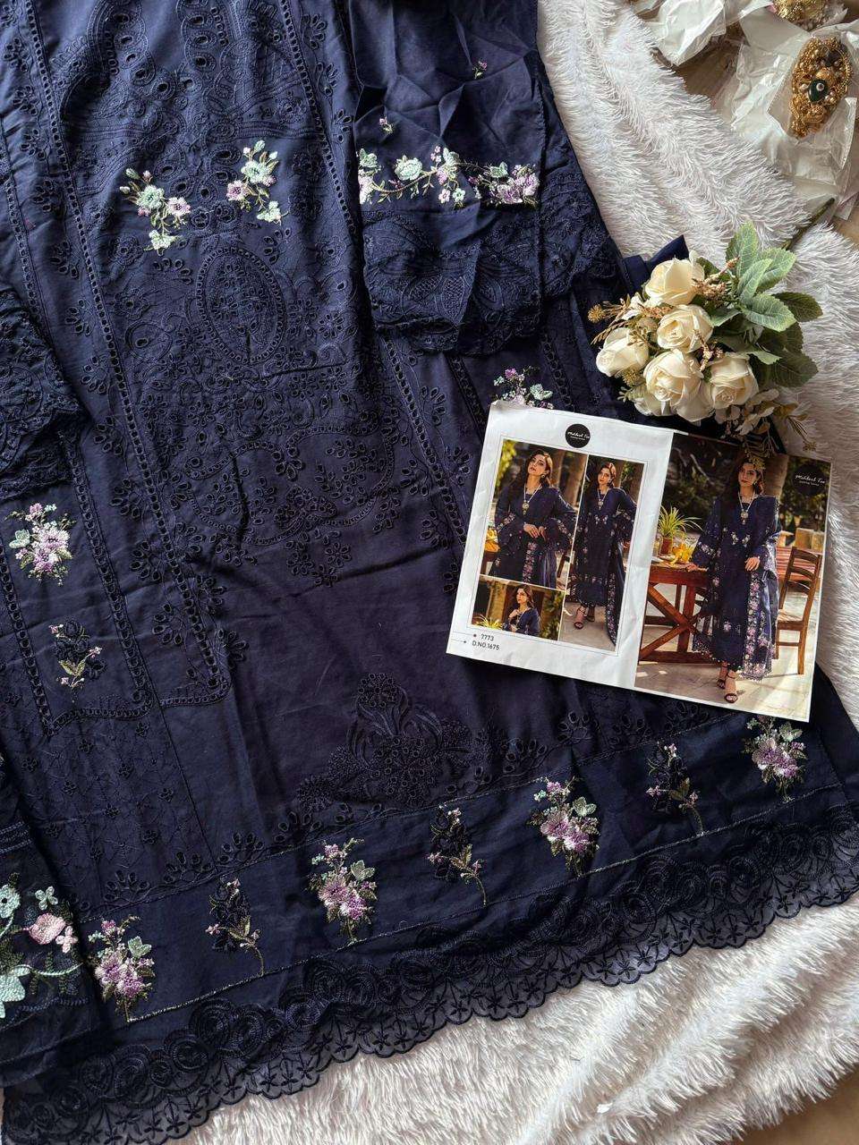MEHBOOB TEX DESIGN NO - 1675 PURE COTTON PRINT HEAVY SELF EMBROIDERED PAKISTANI SALWAR SUIT