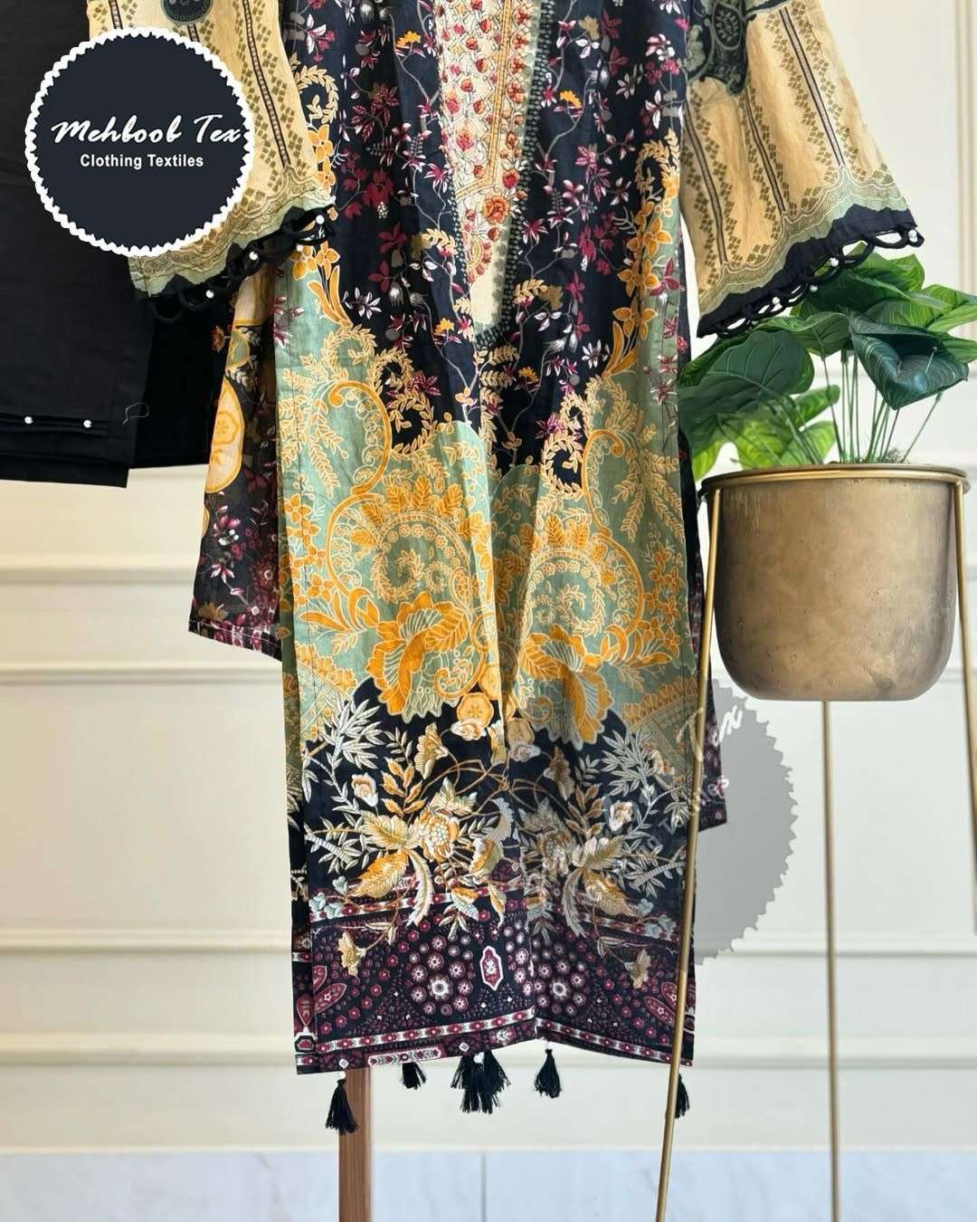 MEHBOOB TEX DESIGN NO - 1681 PURE COTTON PRINT HEAVY SELF EMBROIDERED PATCH PAKISTANI SALWAR SUIT