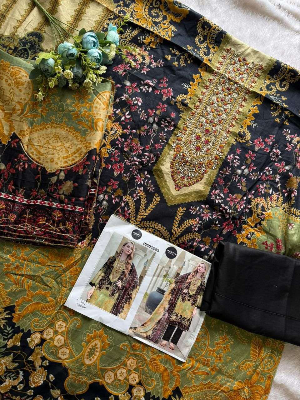 MEHBOOB TEX DESIGN NO - 1681 PURE COTTON PRINT HEAVY SELF EMBROIDERED PATCH PAKISTANI SALWAR SUIT
