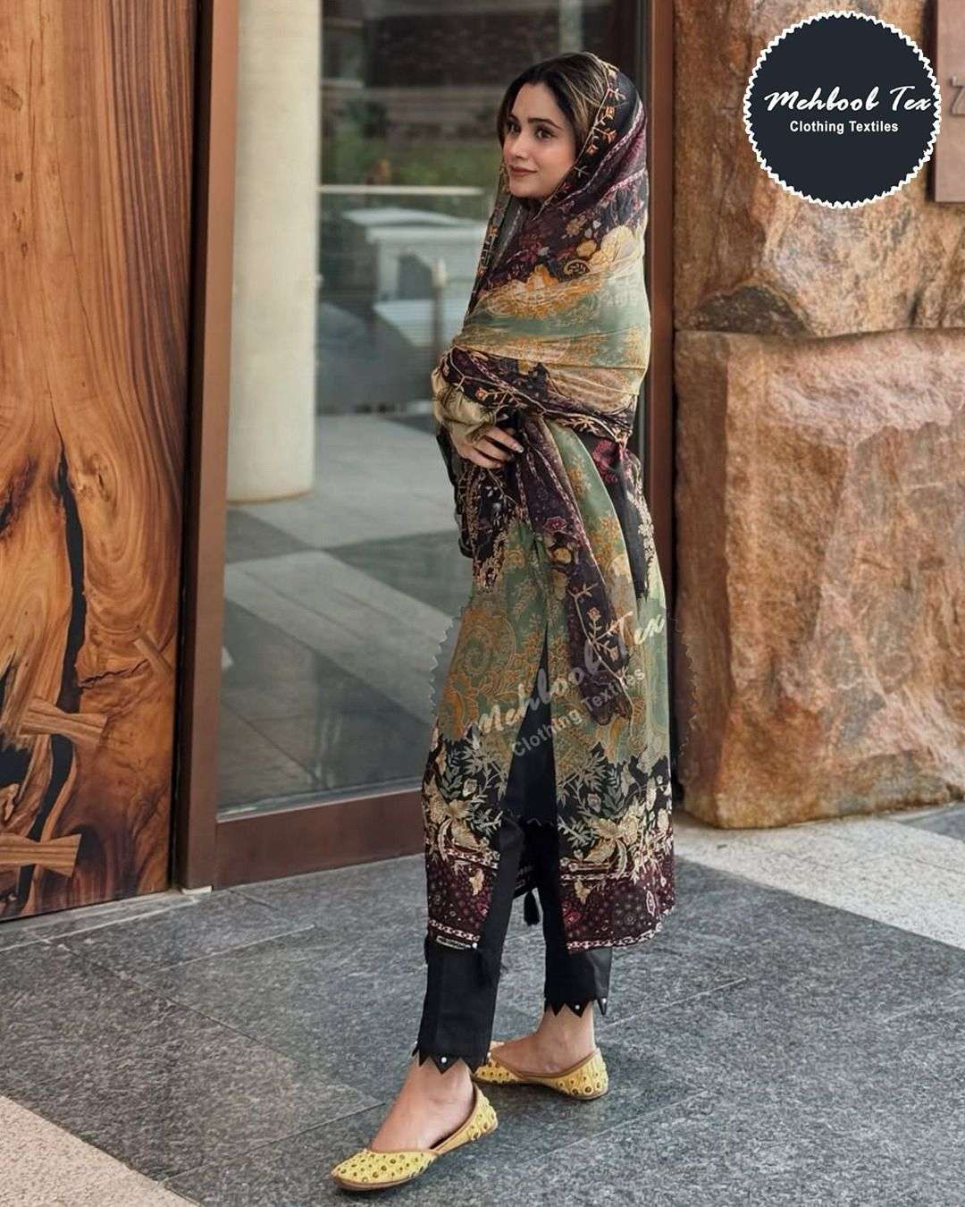 MEHBOOB TEX DESIGN NO - 1681 PURE COTTON PRINT HEAVY SELF EMBROIDERED PATCH PAKISTANI SALWAR SUIT