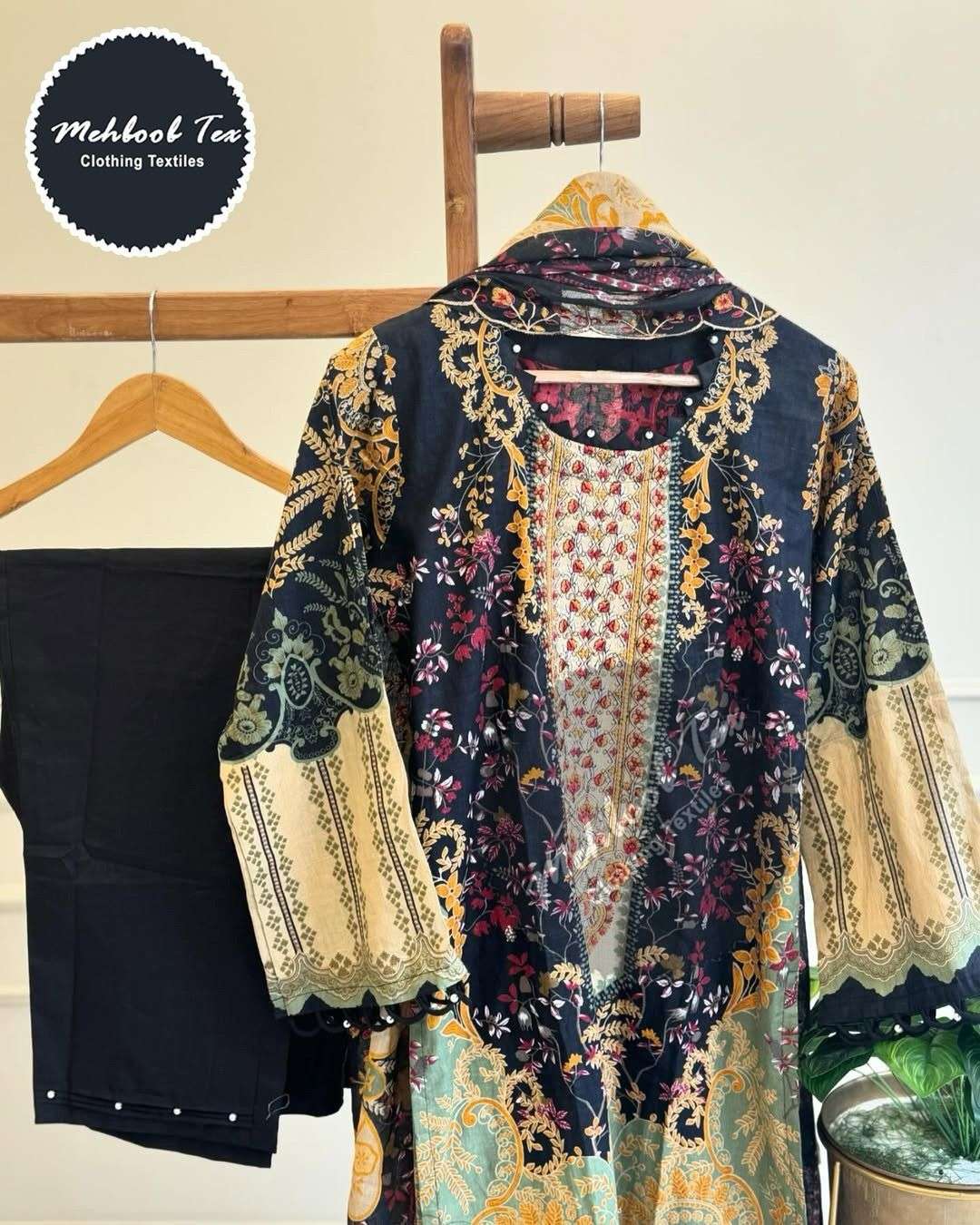 MEHBOOB TEX DESIGN NO - 1681 PURE COTTON PRINT HEAVY SELF EMBROIDERED PATCH PAKISTANI SALWAR SUIT