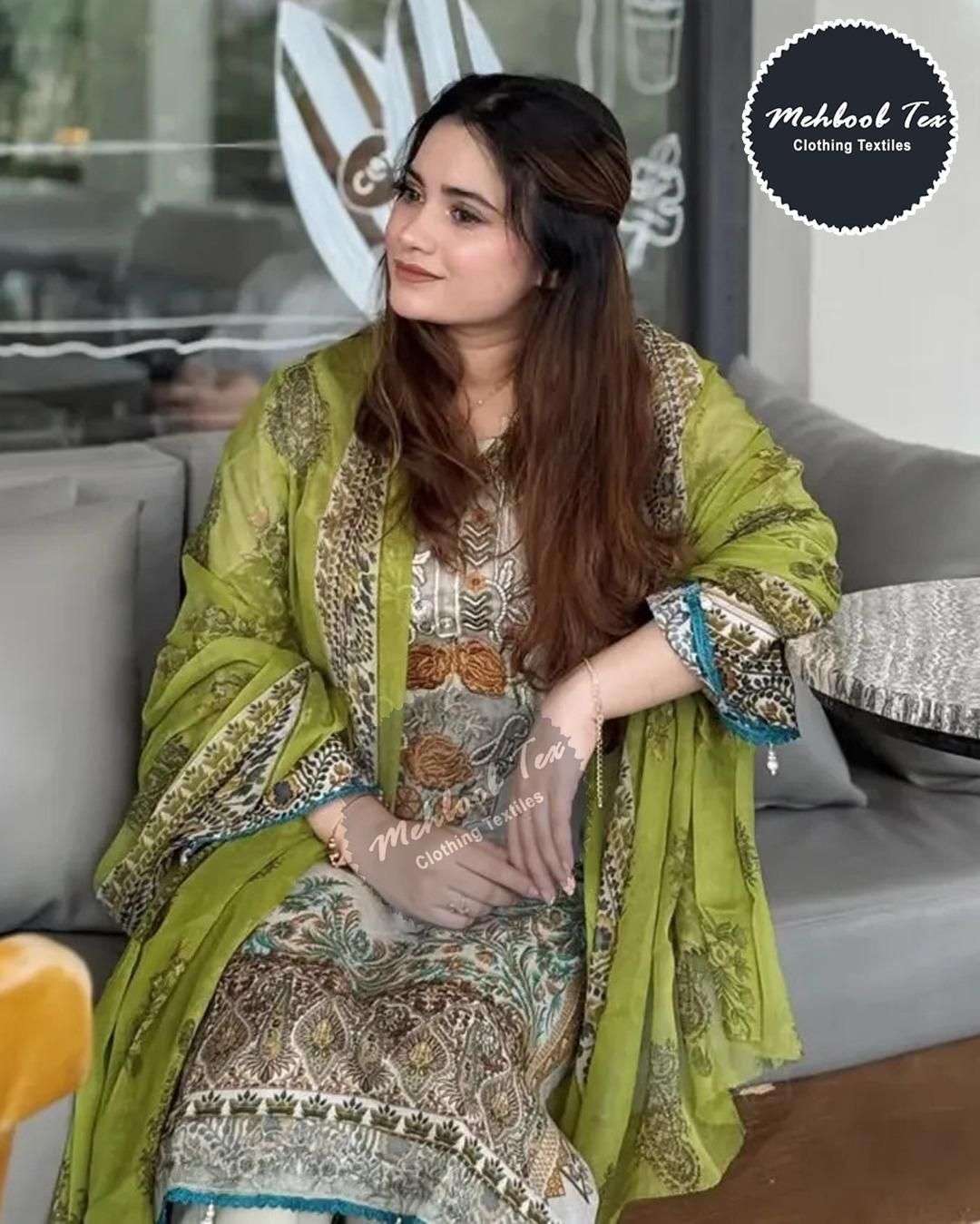 MEHBOOB TEX DESIGN NO - 1684 PURE COTTON PRINT EMBROIDERED PATCH PAKISTANI SUIT 