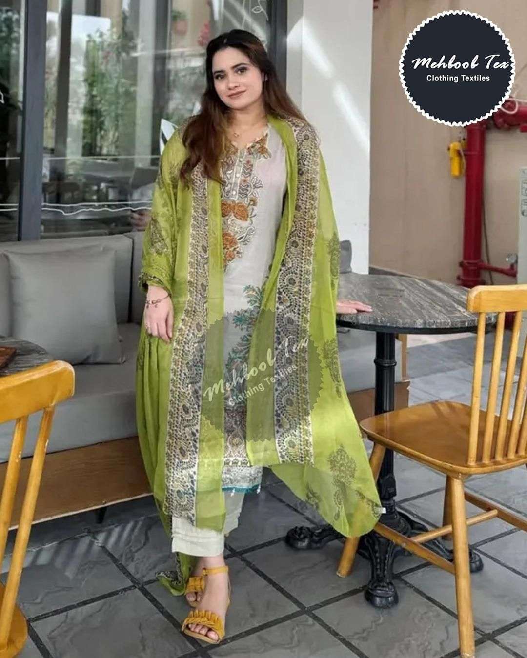 MEHBOOB TEX DESIGN NO - 1684 PURE COTTON PRINT EMBROIDERED PATCH PAKISTANI SUIT 