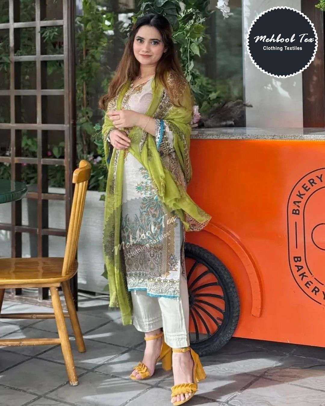 MEHBOOB TEX DESIGN NO - 1684 PURE COTTON PRINT EMBROIDERED PATCH PAKISTANI SUIT 