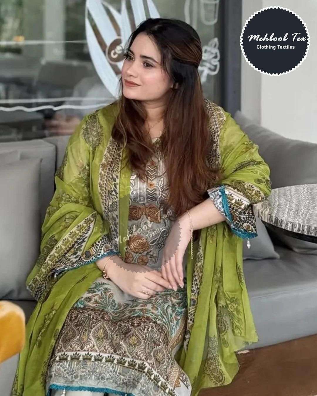 MEHBOOB TEX DESIGN NO - 1684 PURE COTTON PRINT EMBROIDERED PATCH PAKISTANI SUIT 