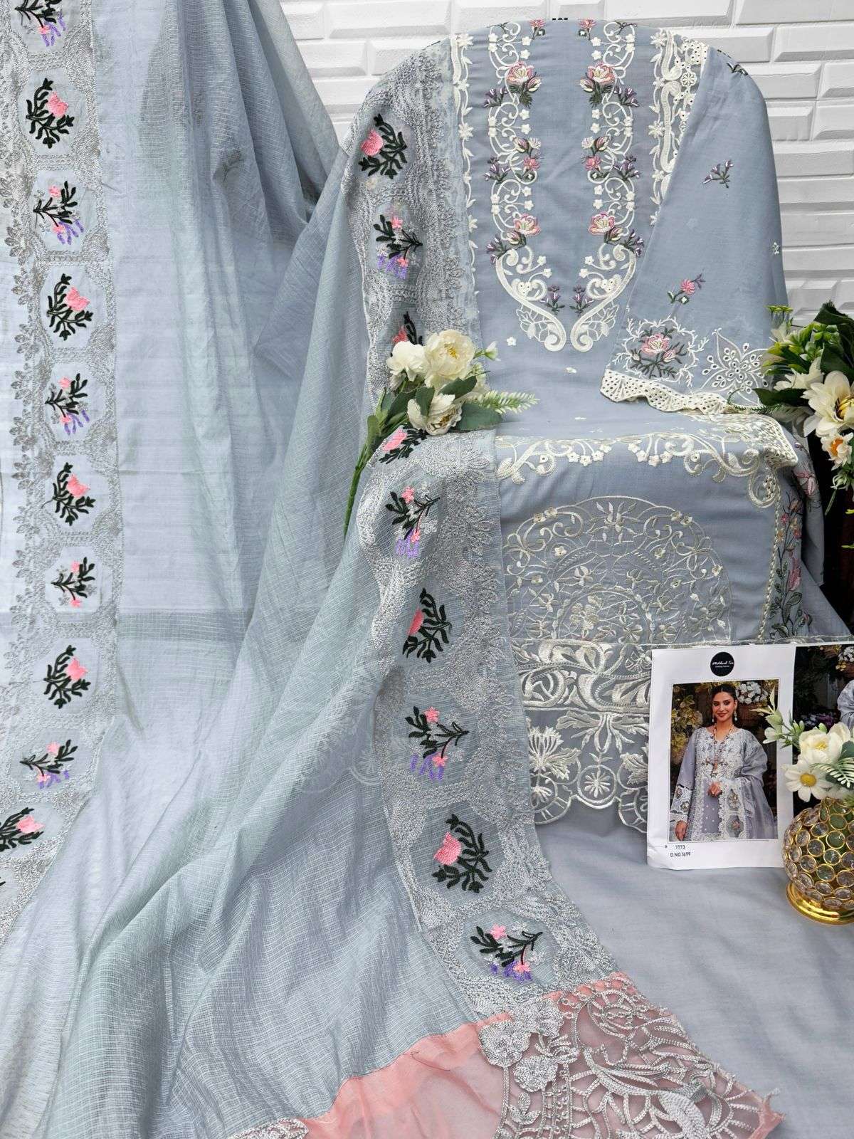 MEHBOOB TEX DESIGN NO - 1698-1699-1700 PURE COTTON PRINT HEAVY SELF EMBROIDERED PAKISTANI SALWAR SUIT