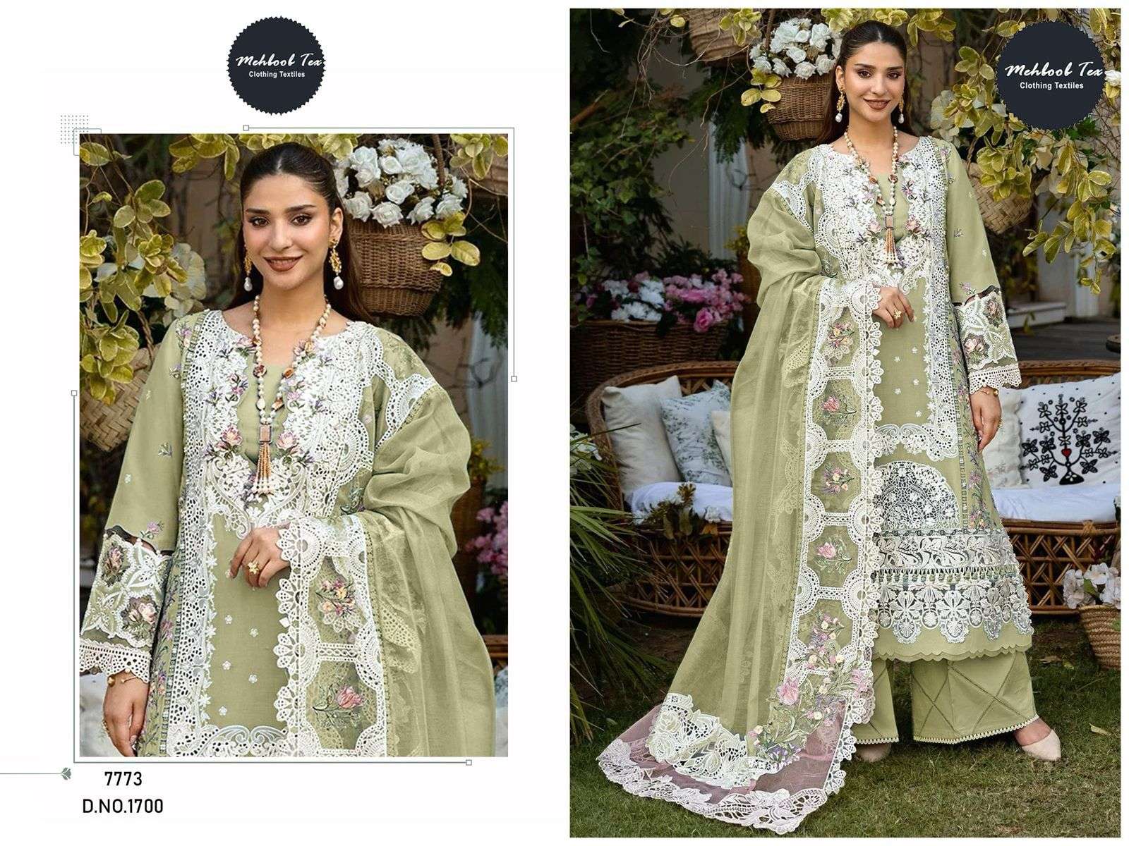 MEHBOOB TEX DESIGN NO - 1698-1699-1700 PURE COTTON PRINT HEAVY SELF EMBROIDERED PAKISTANI SALWAR SUIT