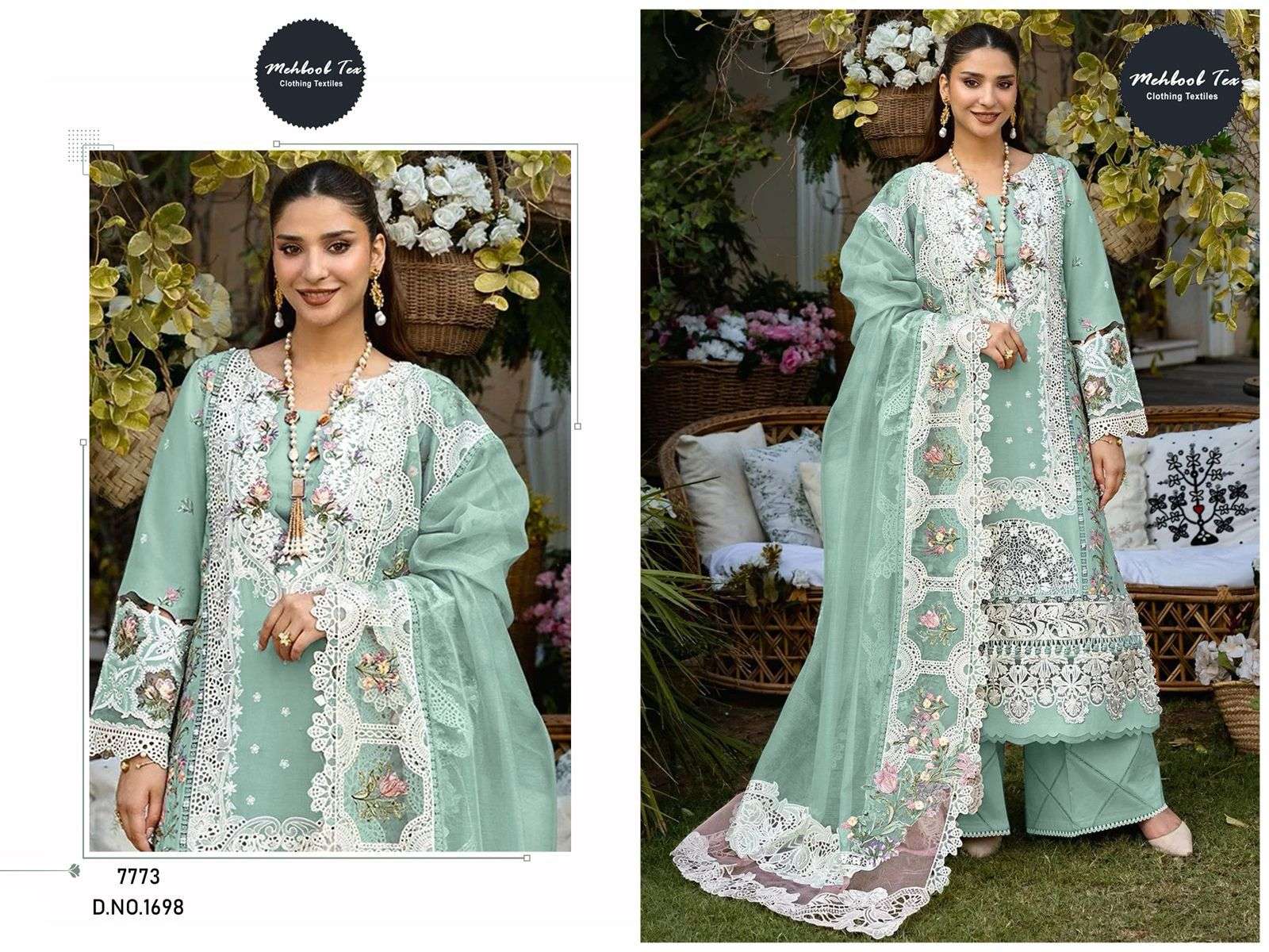 MEHBOOB TEX DESIGN NO - 1698-1699-1700 PURE COTTON PRINT HEAVY SELF EMBROIDERED PAKISTANI SALWAR SUIT