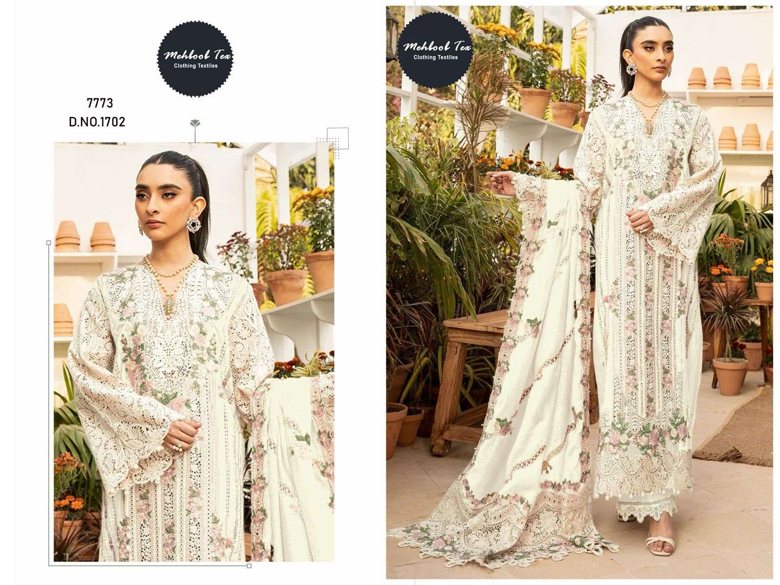 MEHBOOB TEX DESIGN NO - 1701-1702-1703 PURE COTTON HEAVY SELF EMBROIDERED PAKISTANI SUIT