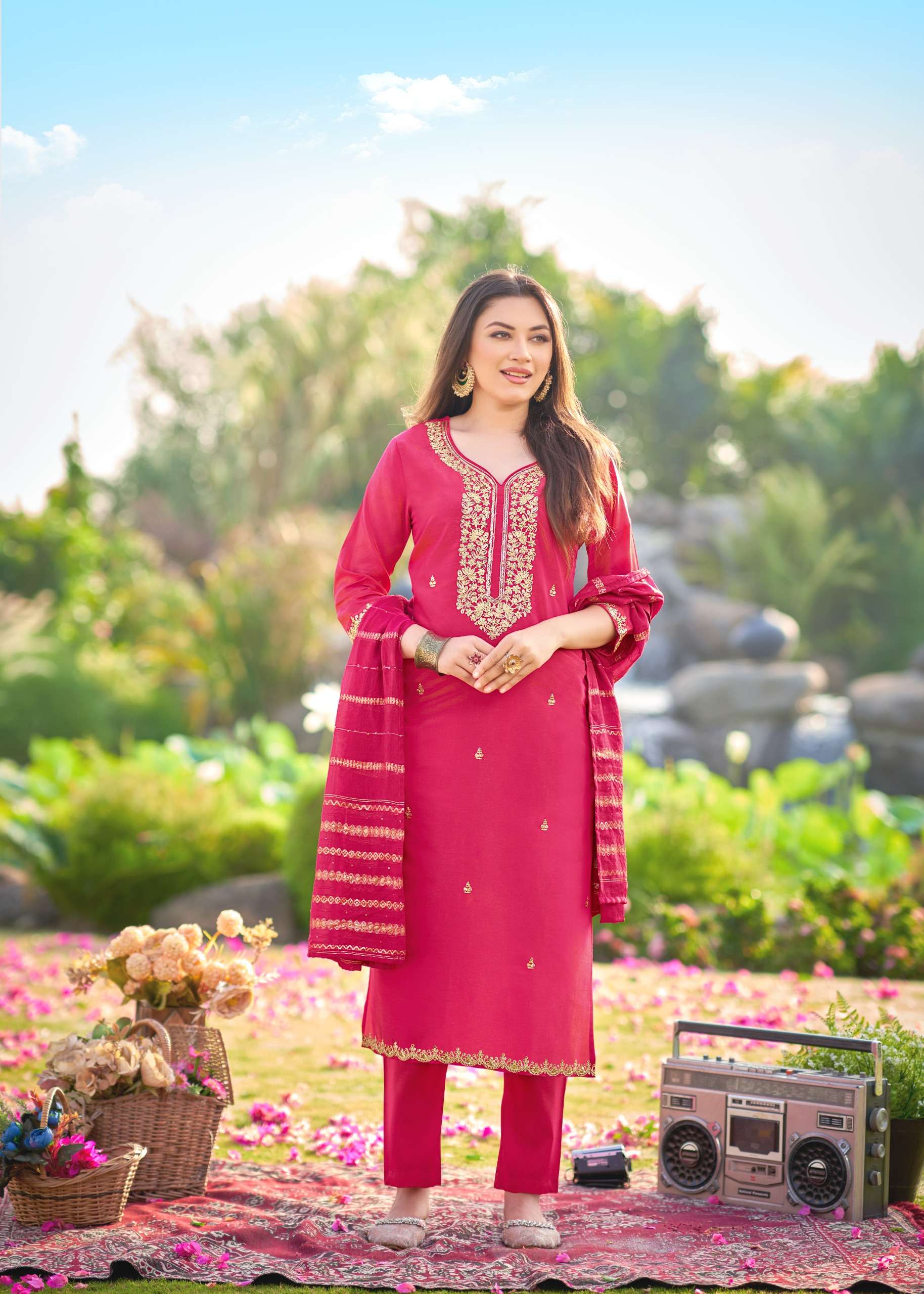 MUKESH DILBARA SILK WITH FANCY DESIGNER WORK READY MADE LADIES SUIT
