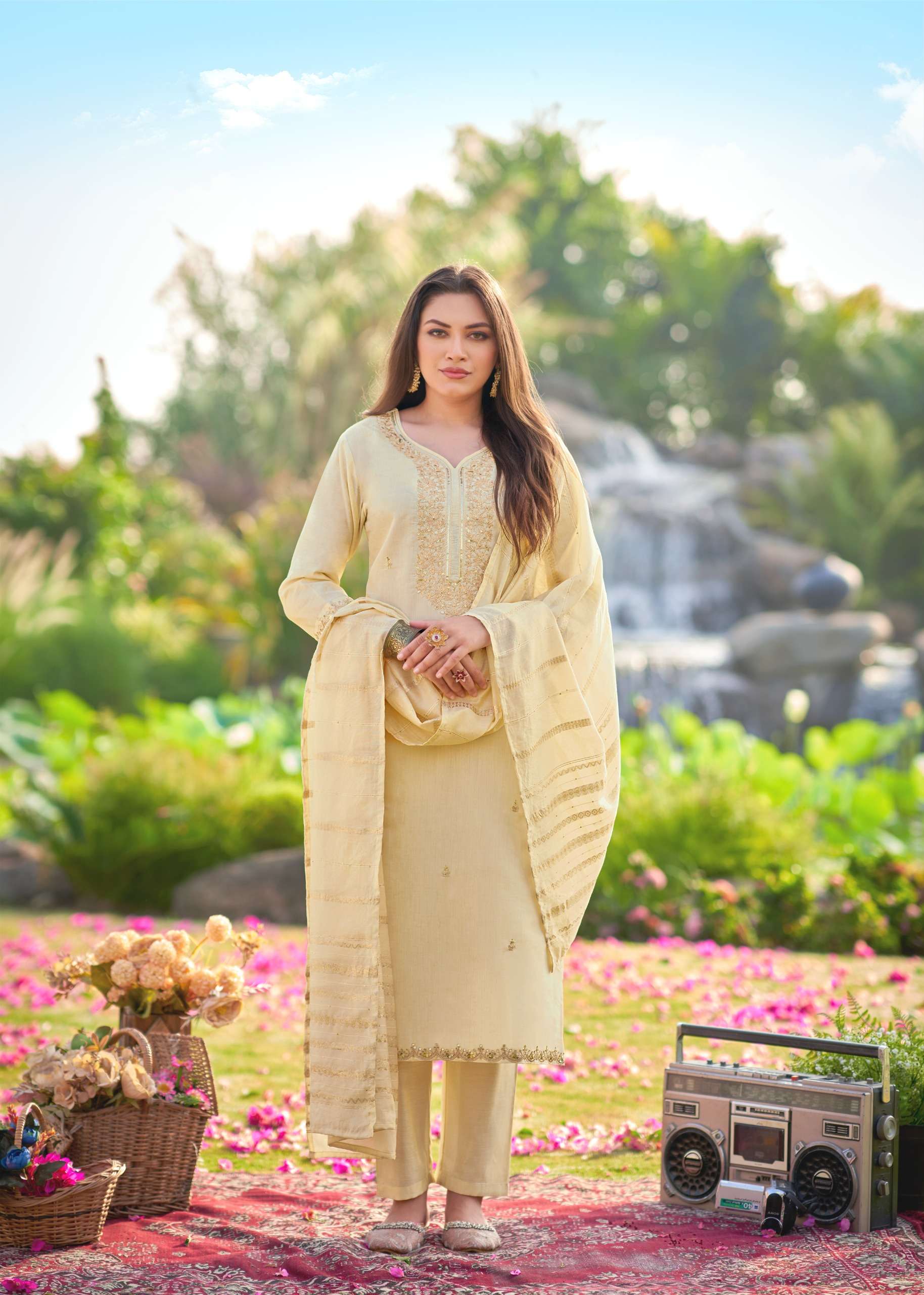 MUKESH DILBARA SILK WITH FANCY DESIGNER WORK READY MADE LADIES SUIT