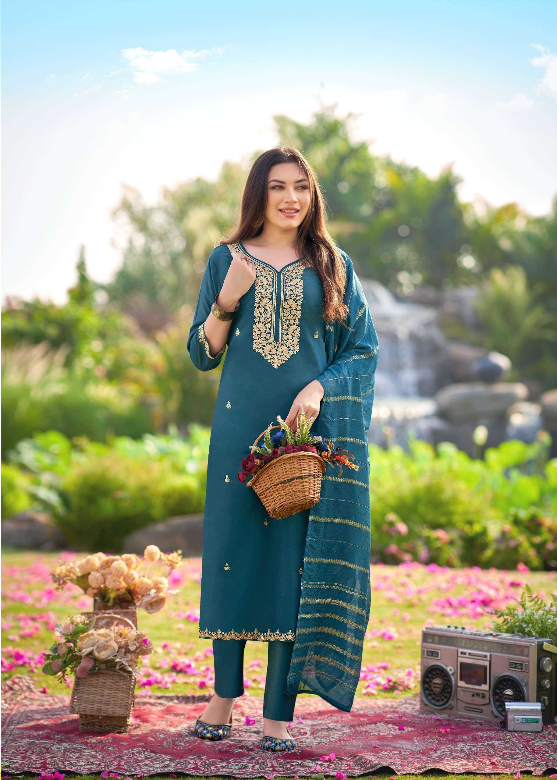 MUKESH DILBARA SILK WITH FANCY DESIGNER WORK READY MADE LADIES SUIT