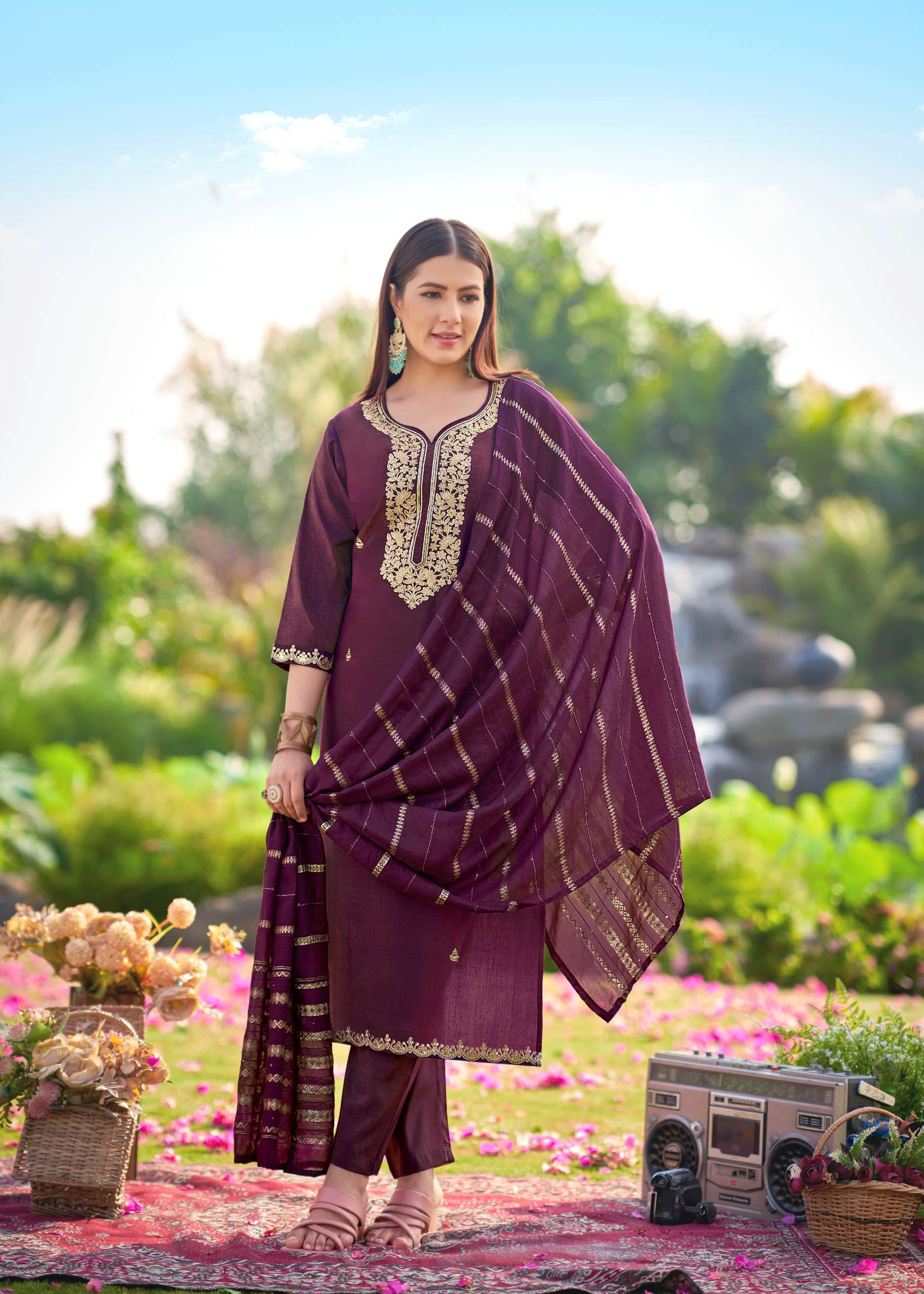 MUKESH DILBARA SILK WITH FANCY DESIGNER WORK READY MADE LADIES SUIT