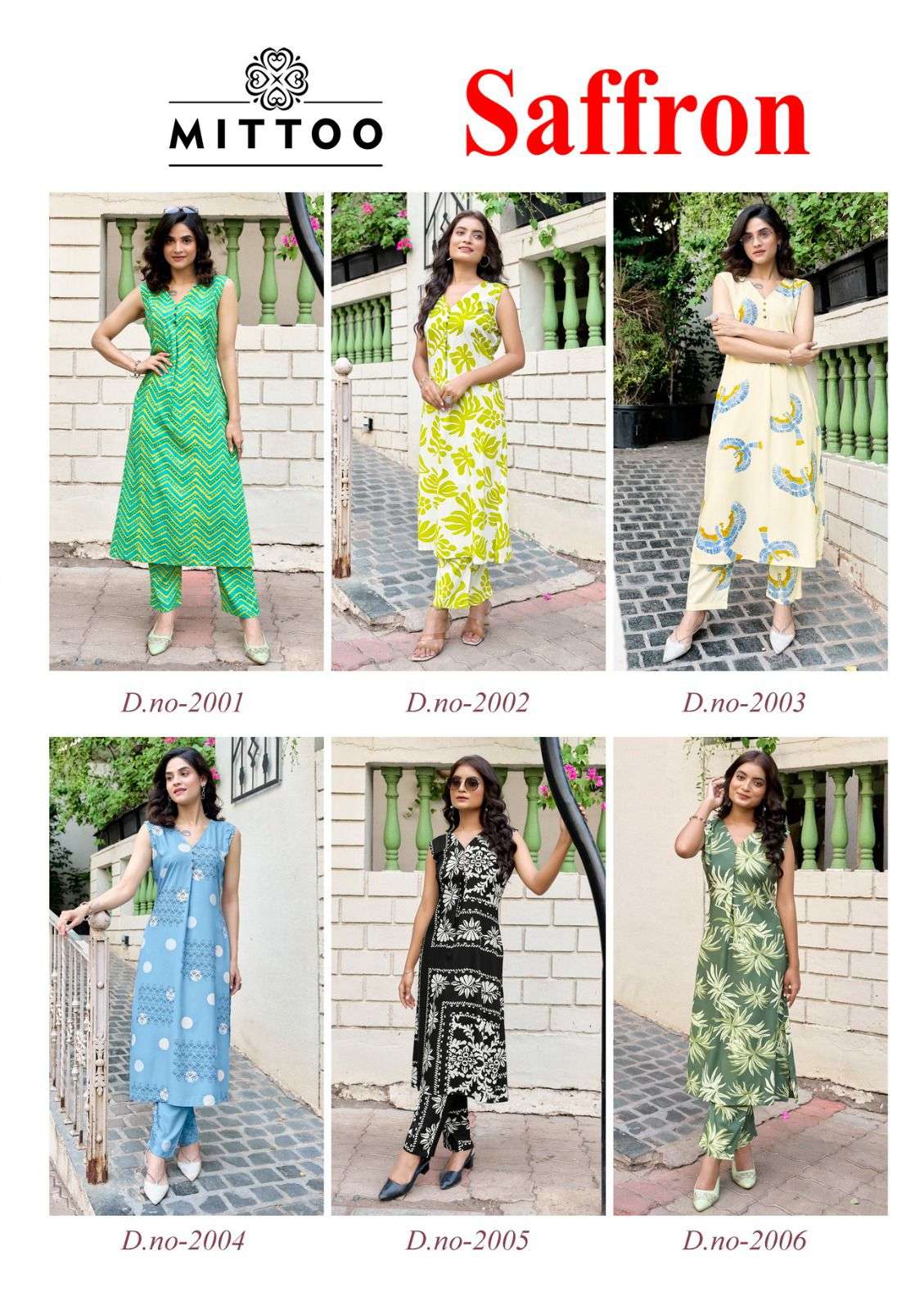 MITTOO SAFFRON RAYON PRINT A LINE STYLE KURTI WITH BOTTOM PAIR 