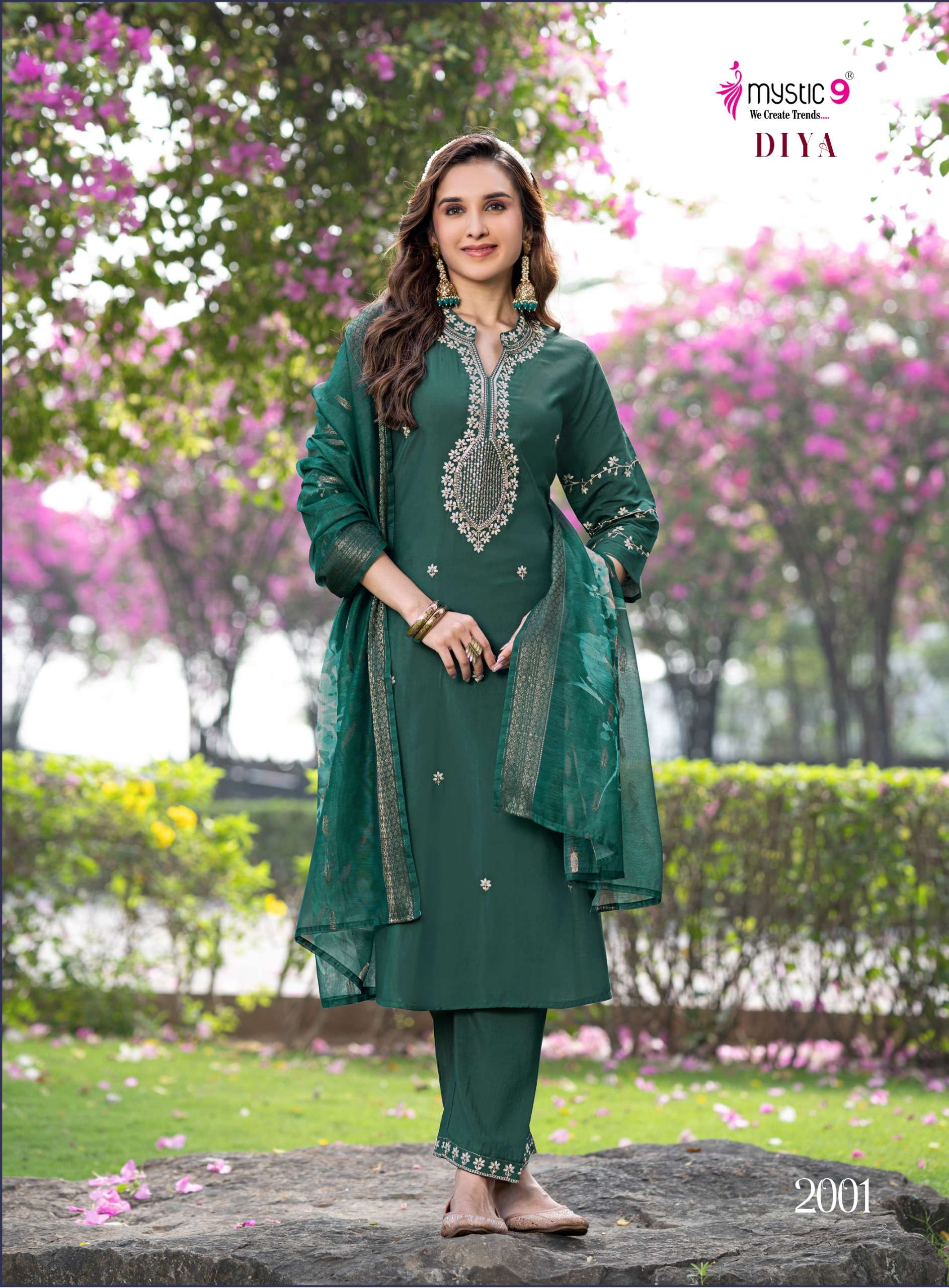 MYSTIC 9 DIYA VOL 2 SILK  WITH FANCY EMBROIDERIES WORK LADIES KURTI BOTTOM AND DUPATTA SET 