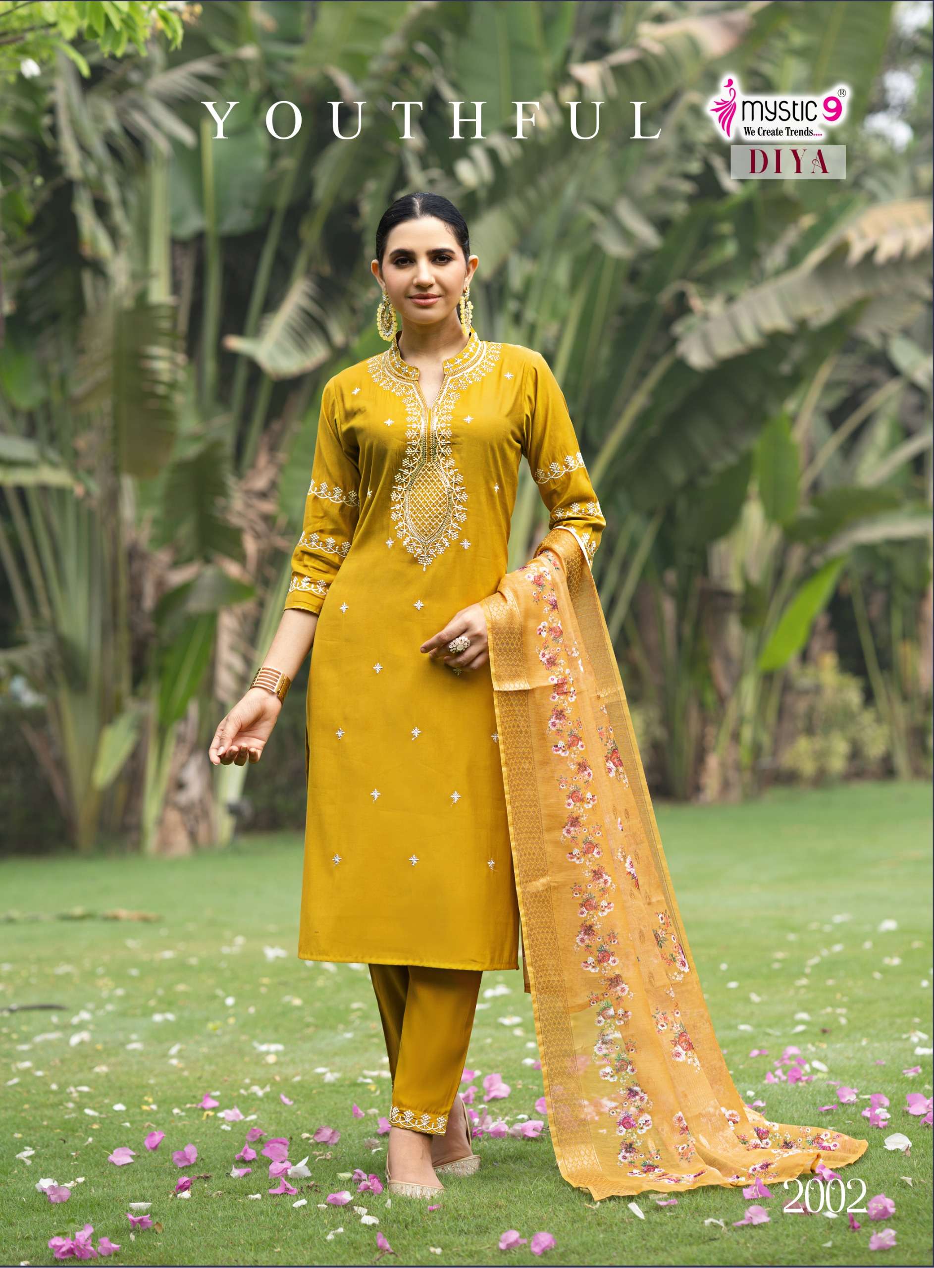 MYSTIC 9 DIYA VOL 2 SILK  WITH FANCY EMBROIDERIES WORK LADIES KURTI BOTTOM AND DUPATTA SET 