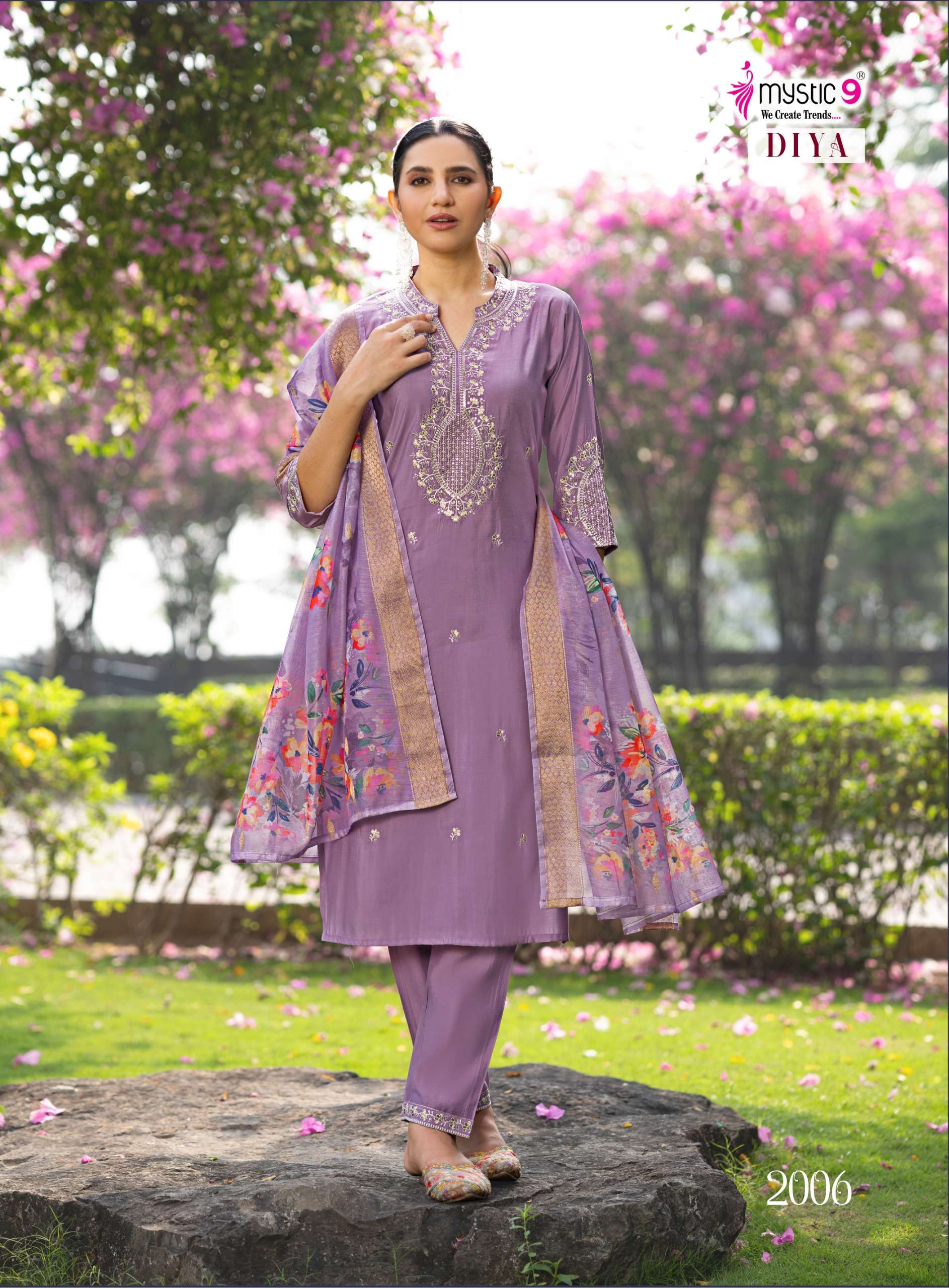 MYSTIC 9 DIYA VOL 2 SILK  WITH FANCY EMBROIDERIES WORK LADIES KURTI BOTTOM AND DUPATTA SET 