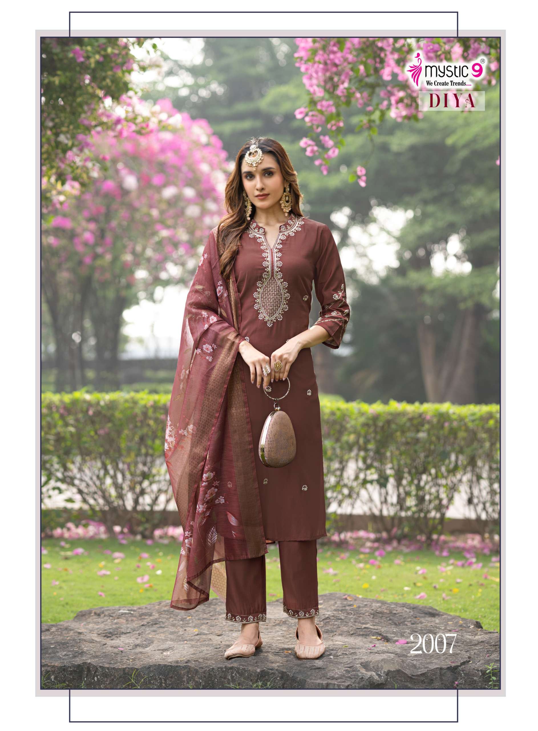 MYSTIC 9 DIYA VOL 2 SILK  WITH FANCY EMBROIDERIES WORK LADIES KURTI BOTTOM AND DUPATTA SET 