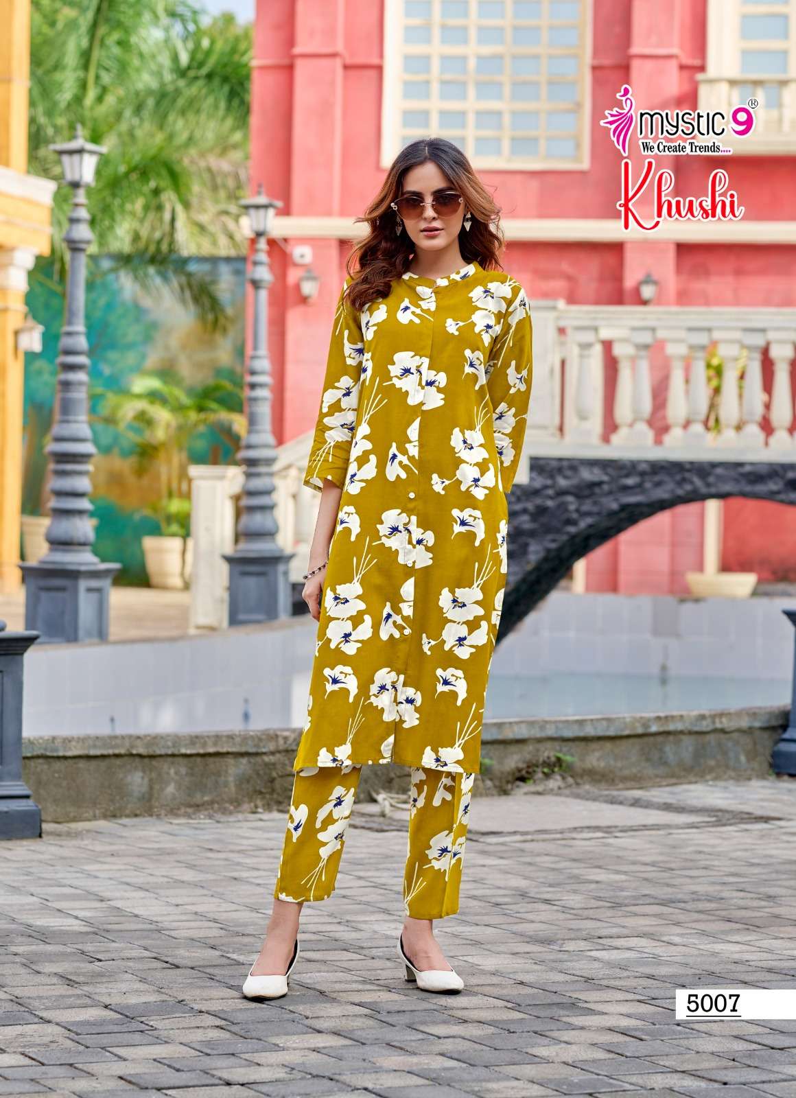 MYSTIC 9 KHUSHI VOL 5 VISCOSE PRINT FANCY A LINE STYLE KURTI WITH BOTTOM PAIR 