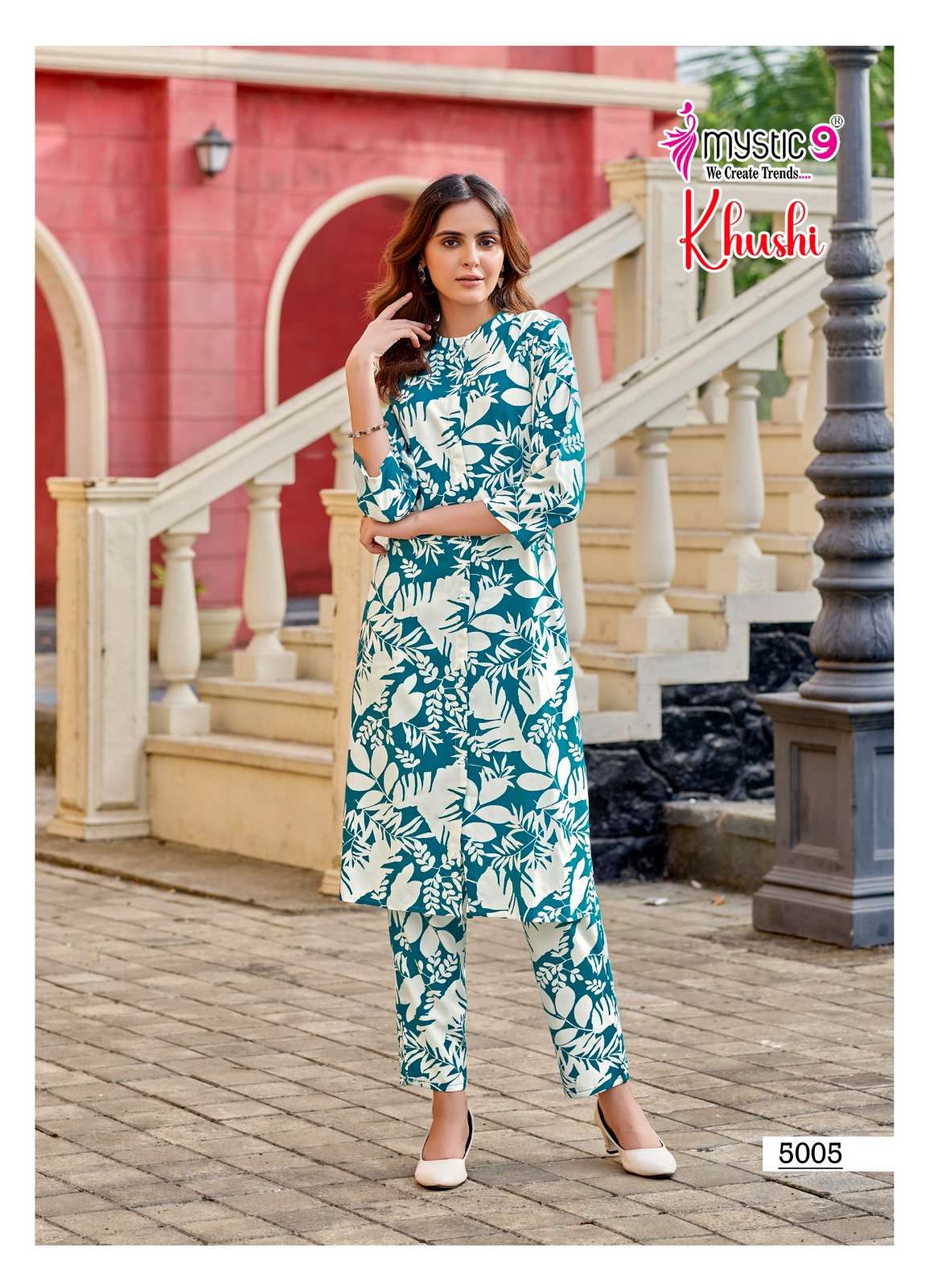 MYSTIC 9 KHUSHI VOL 5 VISCOSE PRINT FANCY A LINE STYLE KURTI WITH BOTTOM PAIR 