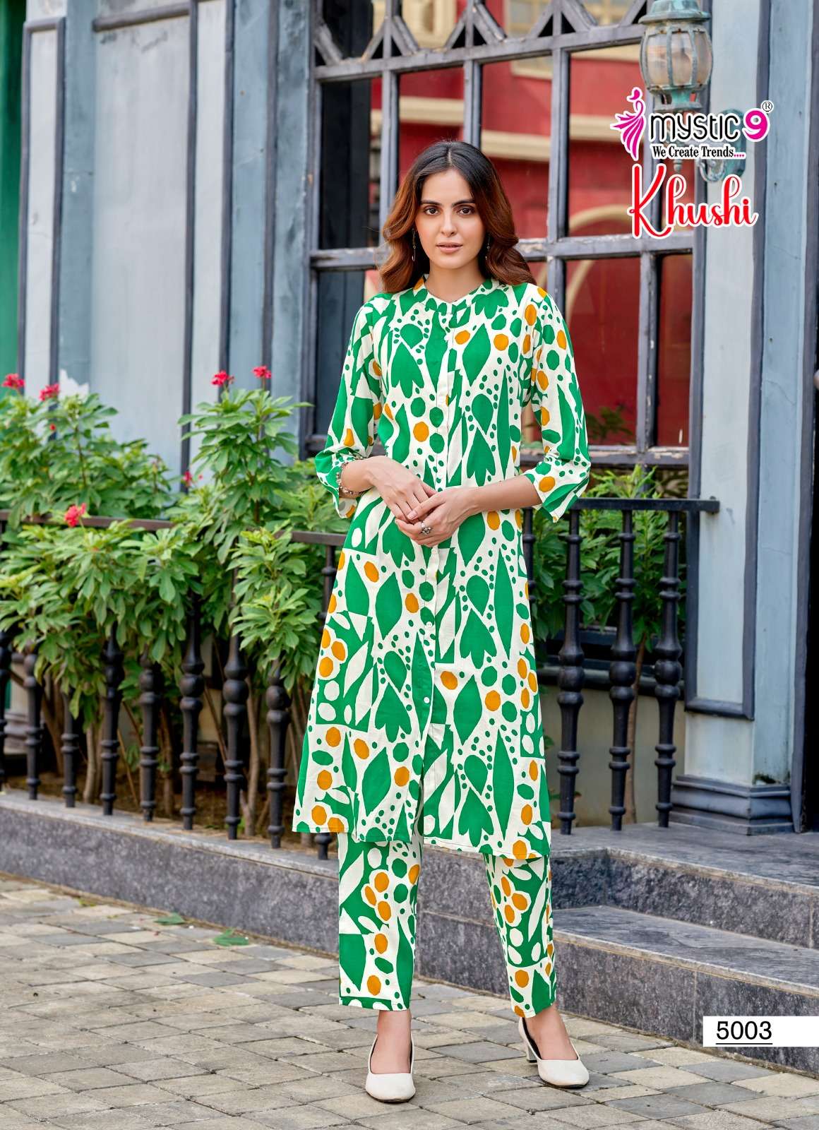 MYSTIC 9 KHUSHI VOL 5 VISCOSE PRINT FANCY A LINE STYLE KURTI WITH BOTTOM PAIR 