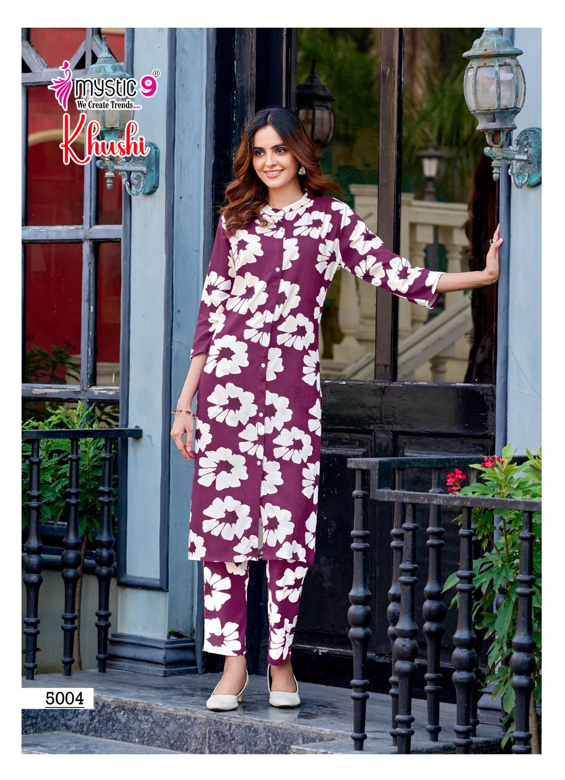 MYSTIC 9 KHUSHI VOL 5 VISCOSE PRINT FANCY A LINE STYLE KURTI WITH BOTTOM PAIR 