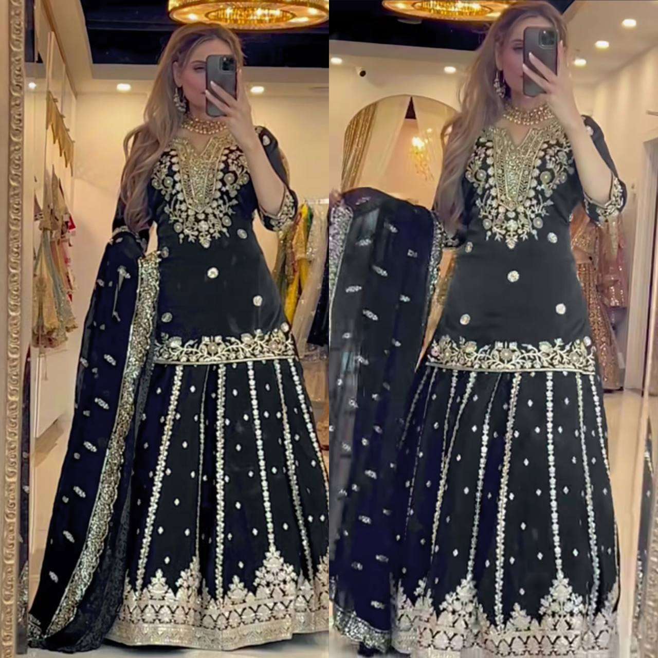 ND 5050 HEAVY EMBROIDERED DESIGNER WEDDING WEAR TOP WITH LEHENGA AND DUPATTA SET 