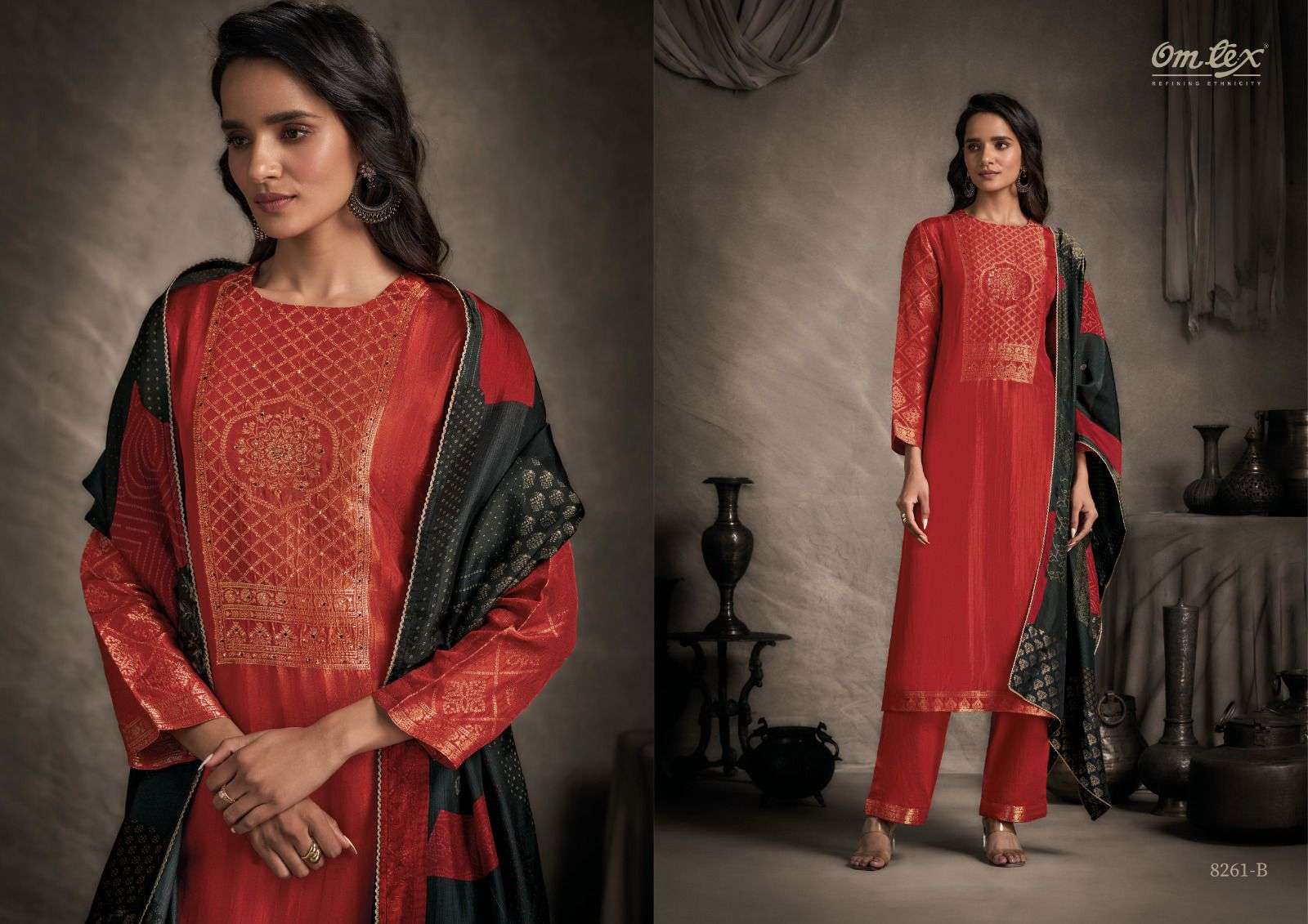 OMTEX PINEETA SILK JACQUARD DESIGNER WORK LADIES SUIT