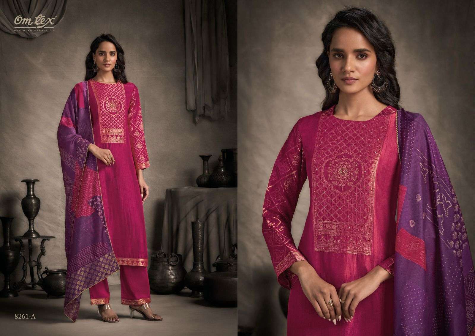 OMTEX PINEETA SILK JACQUARD DESIGNER WORK LADIES SUIT