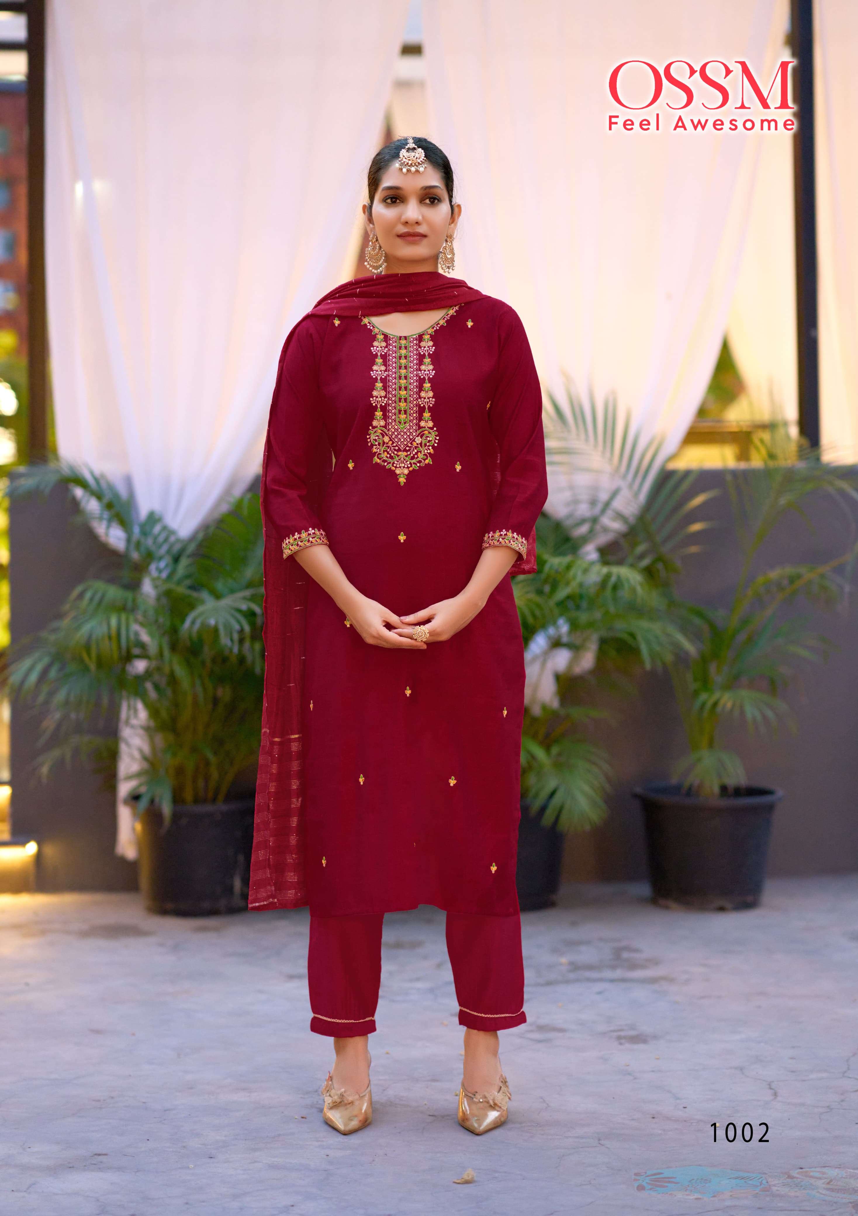 OSSM GUNGUN VISCOSE SILK FANCY EMBROIDERIES LADIES KURTI BOTTOM AND DUPATTA SET