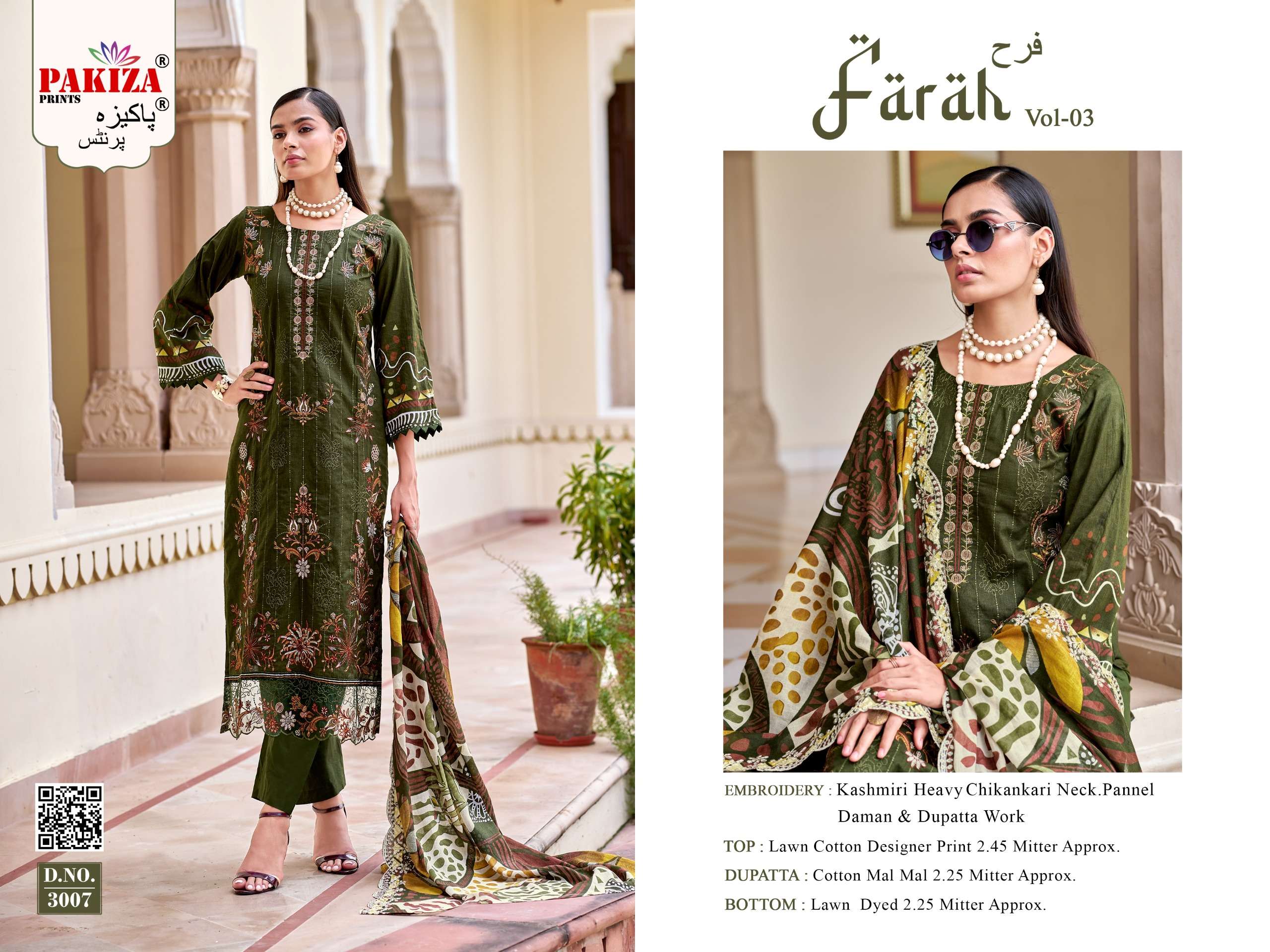 PAKIZA PRINTS FARAH VOL 3 LAWN COTTON PRINT WITH EMBROIDERY WORK SUIT