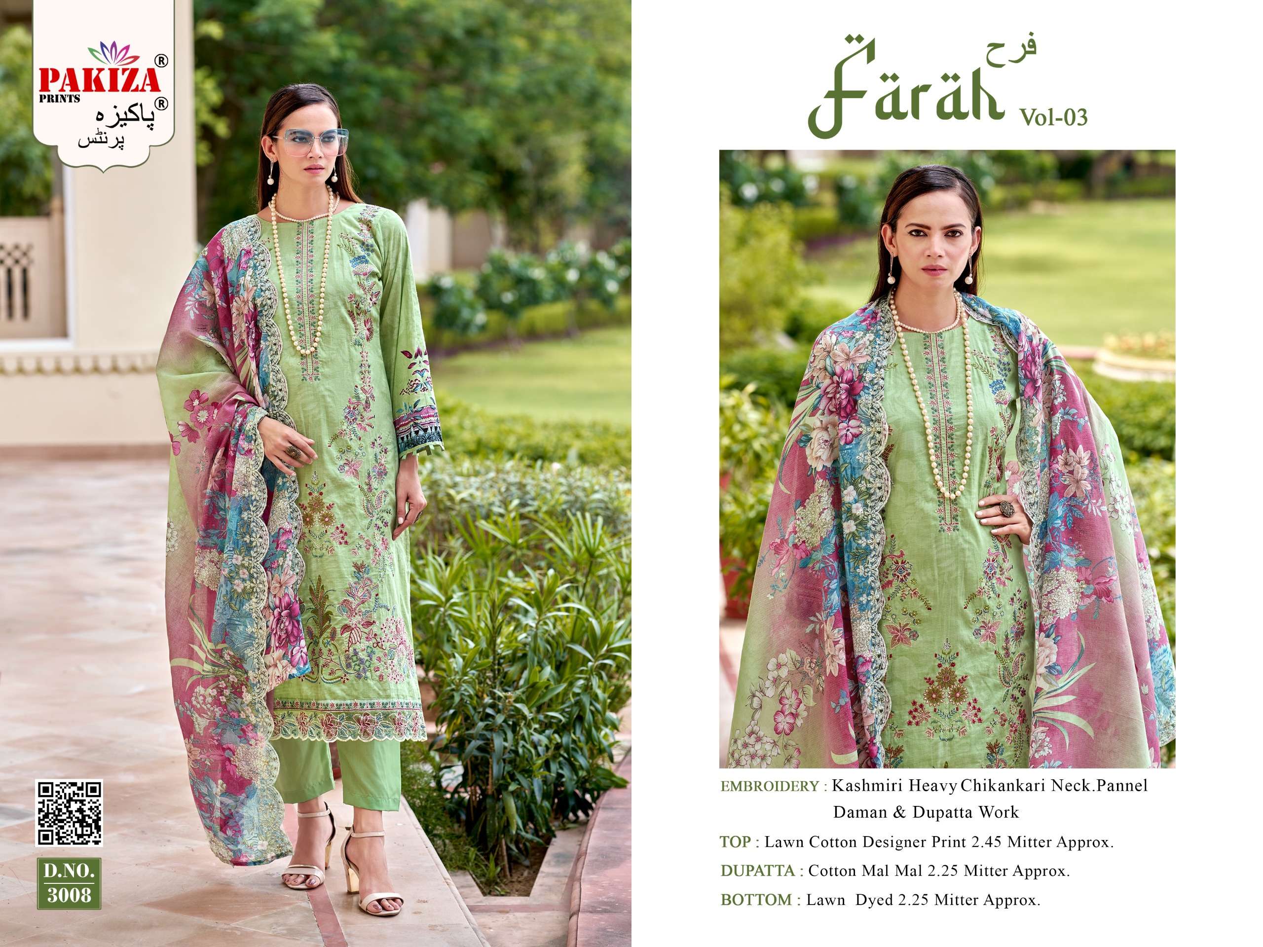 PAKIZA PRINTS FARAH VOL 3 LAWN COTTON PRINT WITH EMBROIDERY WORK SUIT