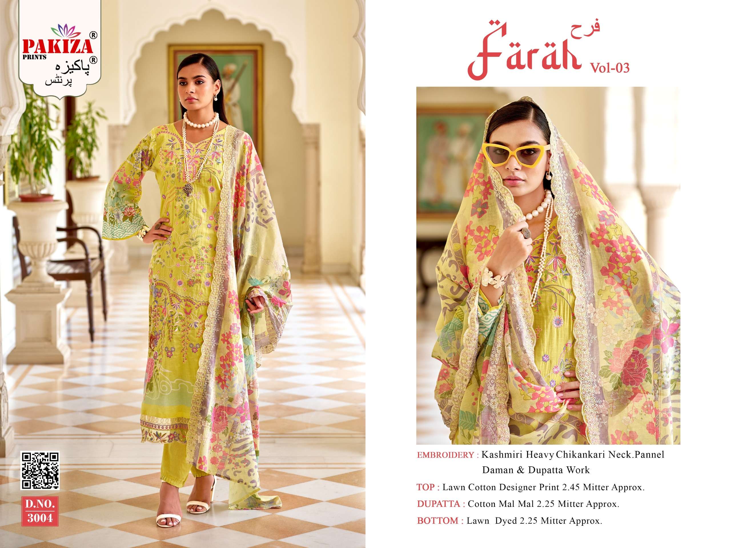PAKIZA PRINTS FARAH VOL 3 LAWN COTTON PRINT WITH EMBROIDERY WORK SUIT