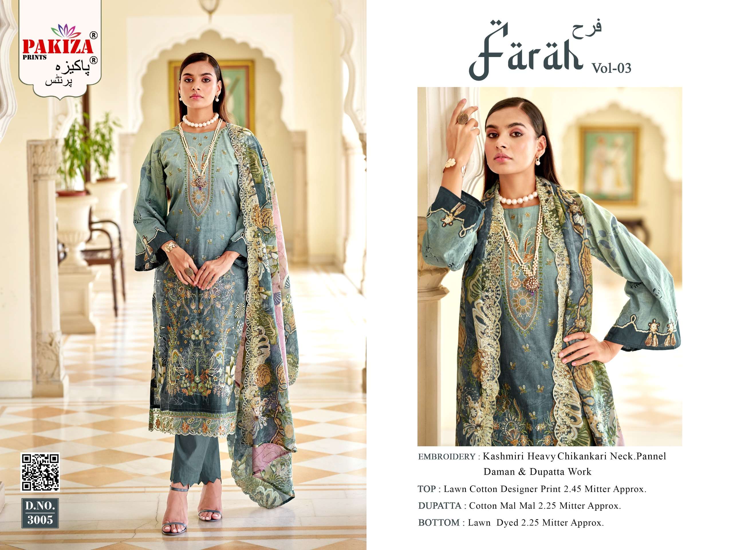 PAKIZA PRINTS FARAH VOL 3 LAWN COTTON PRINT WITH EMBROIDERY WORK SUIT