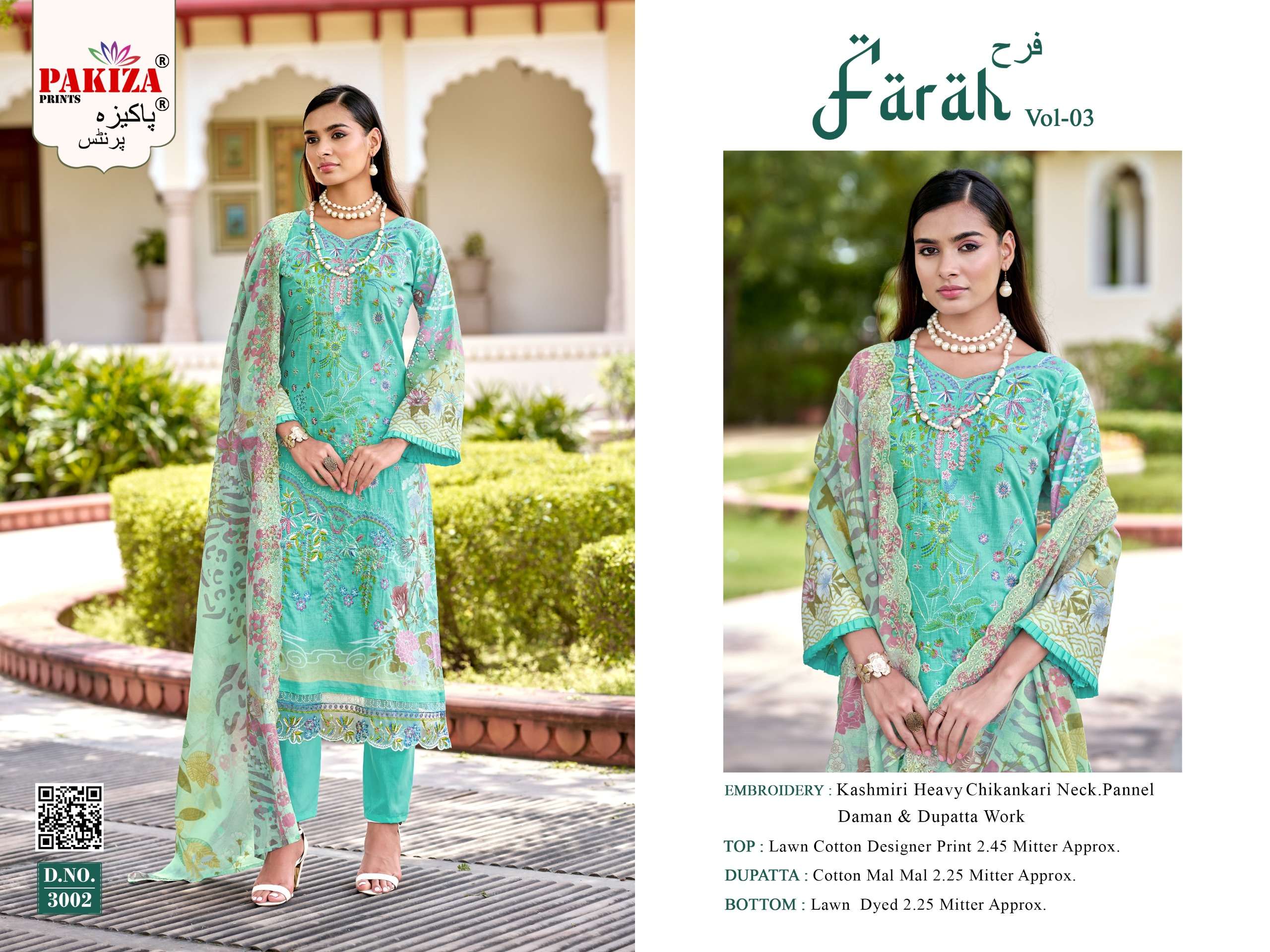 PAKIZA PRINTS FARAH VOL 3 LAWN COTTON PRINT WITH EMBROIDERY WORK SUIT