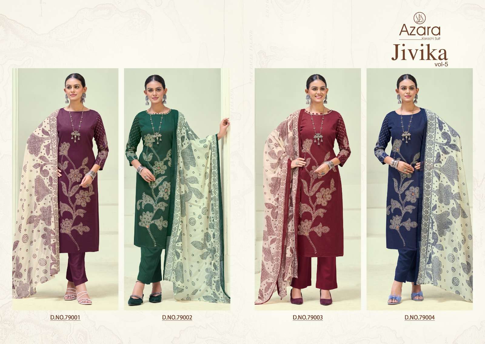 RADHIKA FASHION AZARA JIVIKA VOL 5 JAM COTTON PRINT WITH FANCY WORK SUIT