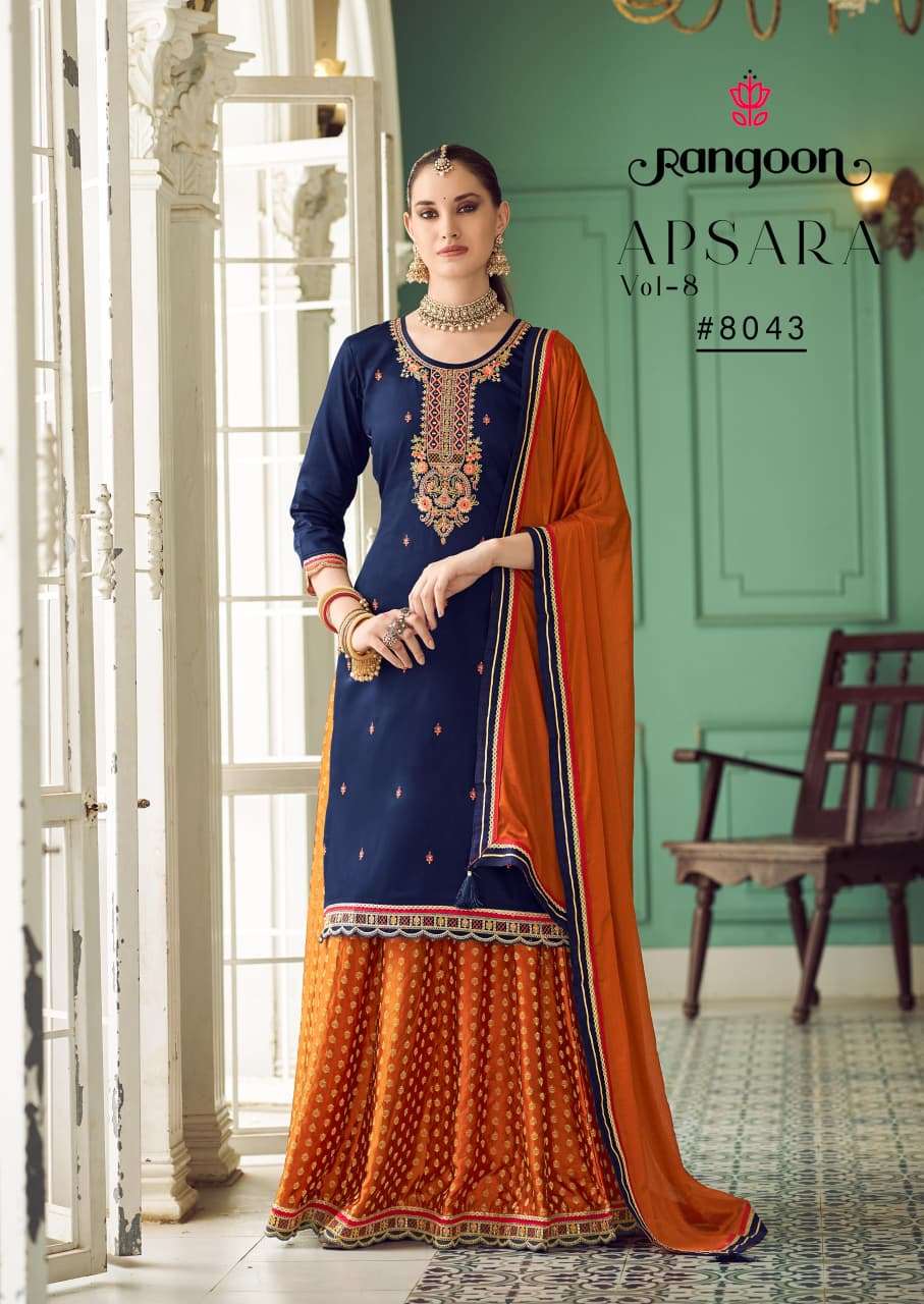 RANGOON APSARA VO 8 JAM SILK DESIGNER WORK READY MADE GHAGHARA SUIT