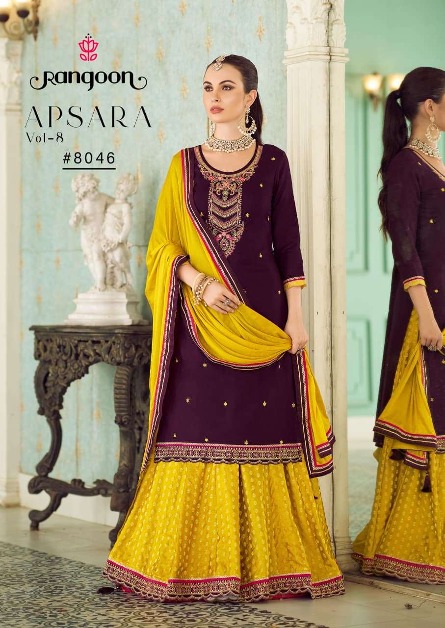 RANGOON APSARA VO 8 JAM SILK DESIGNER WORK READY MADE GHAGHARA SUIT