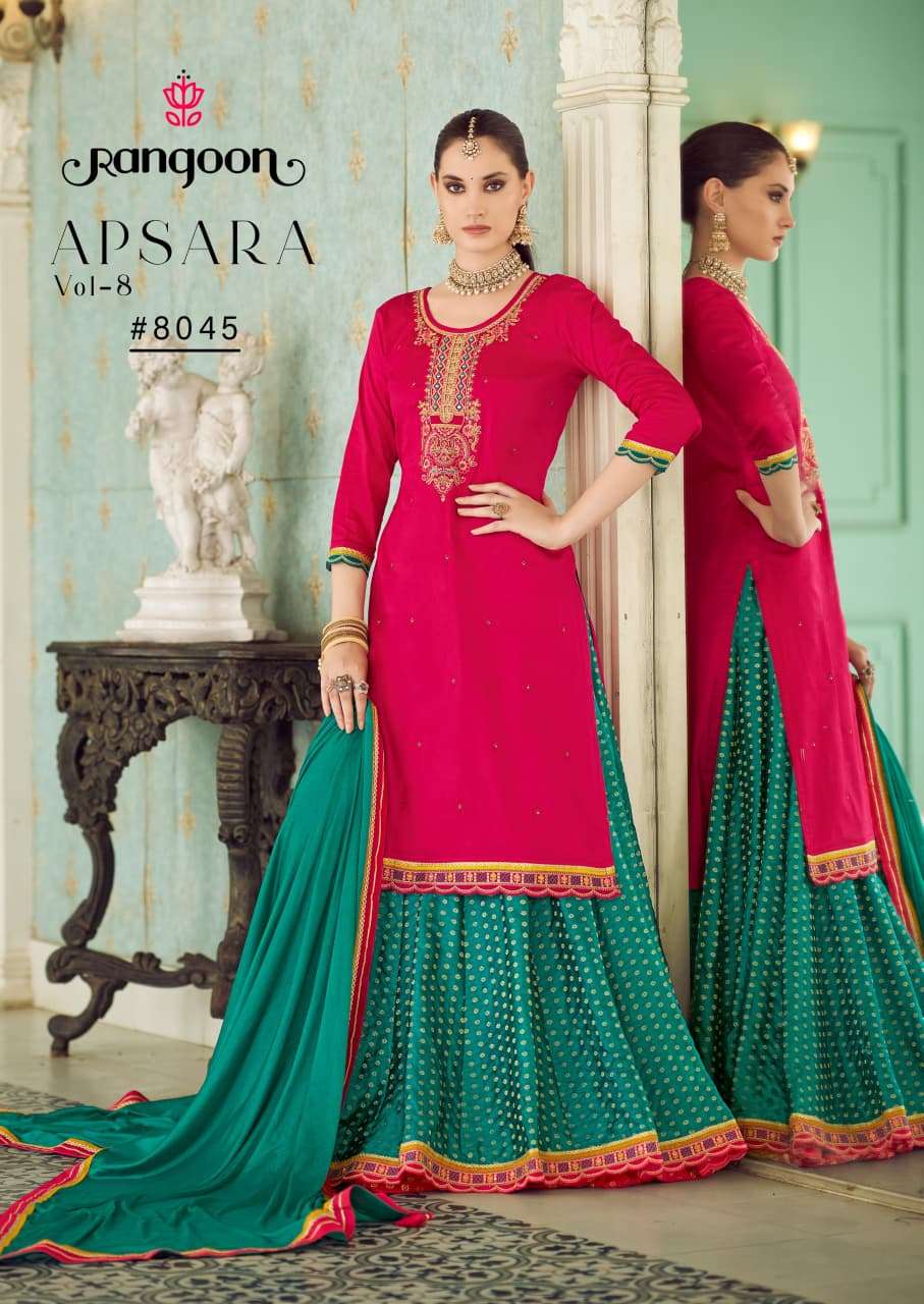 RANGOON APSARA VO 8 JAM SILK DESIGNER WORK READY MADE GHAGHARA SUIT