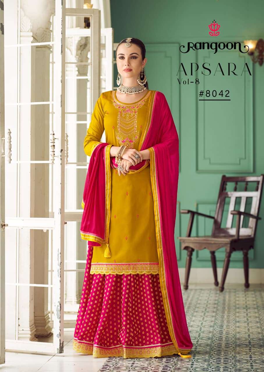 RANGOON APSARA VO 8 JAM SILK DESIGNER WORK READY MADE GHAGHARA SUIT